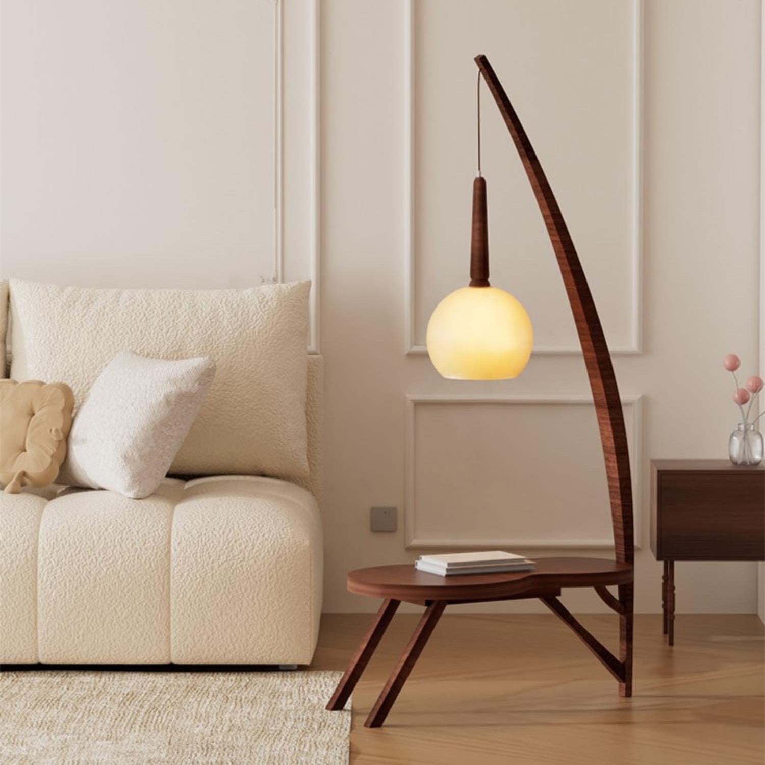 Solid Wood Coffee Table Storage Floor Lamp - Lamp Copper