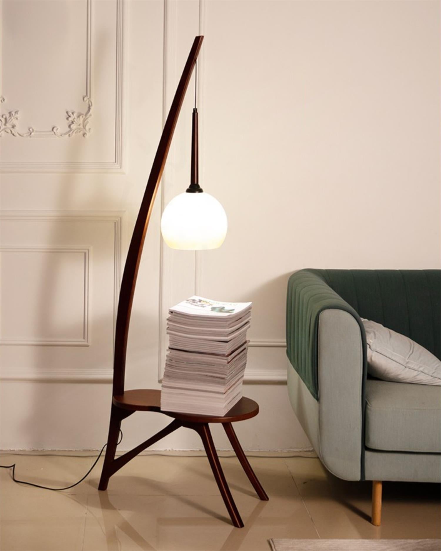 Solid Wood Coffee Table Storage Floor Lamp - Lamp Copper