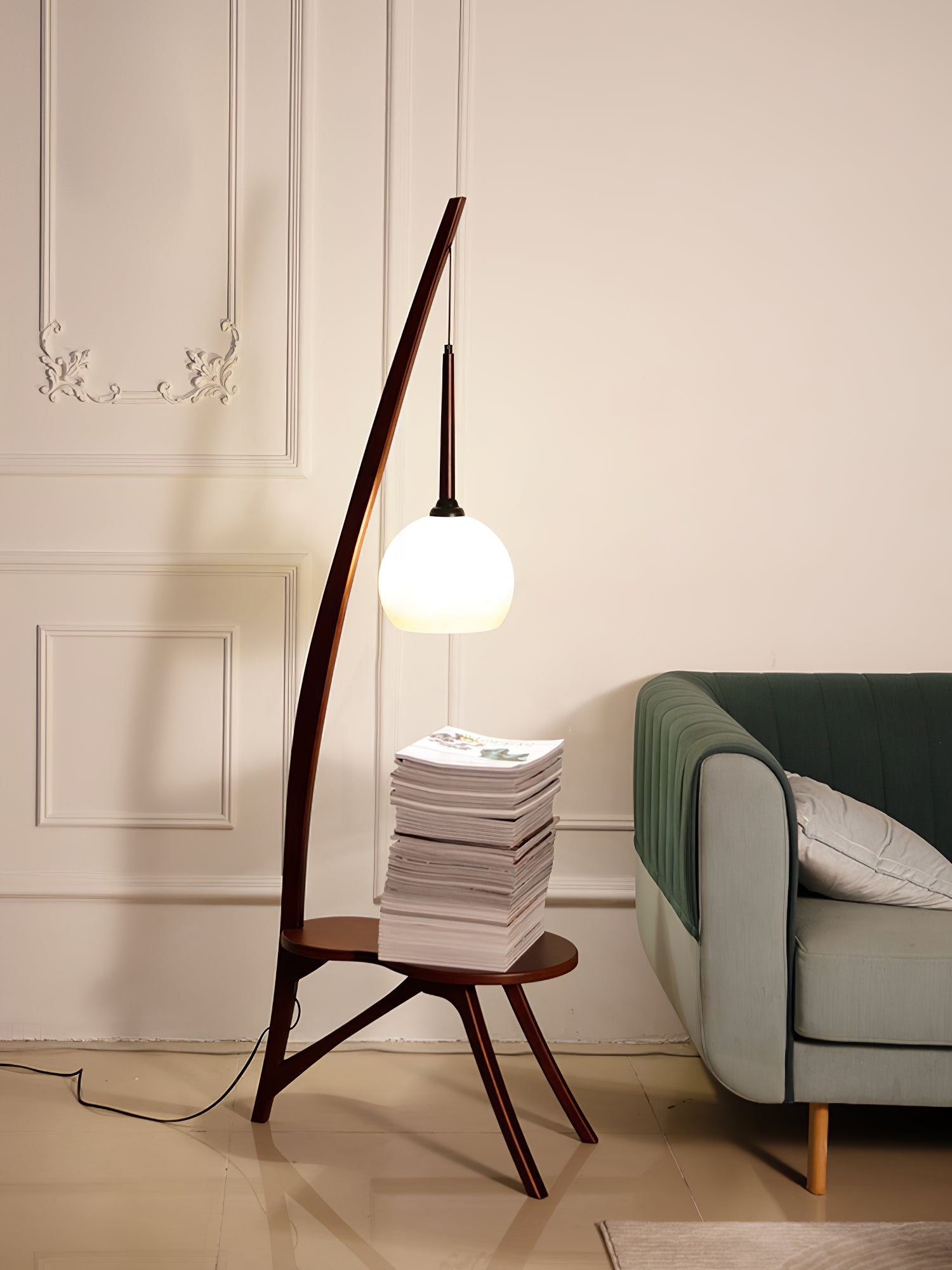 Solid Wood Coffee Table Storage Floor Lamp - Lamp Copper