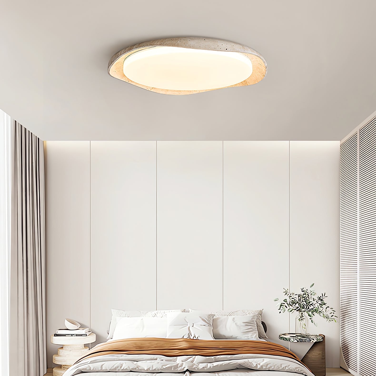 Adoros Rimmed-Circle Travertine Ceiling Light - Neutralighting