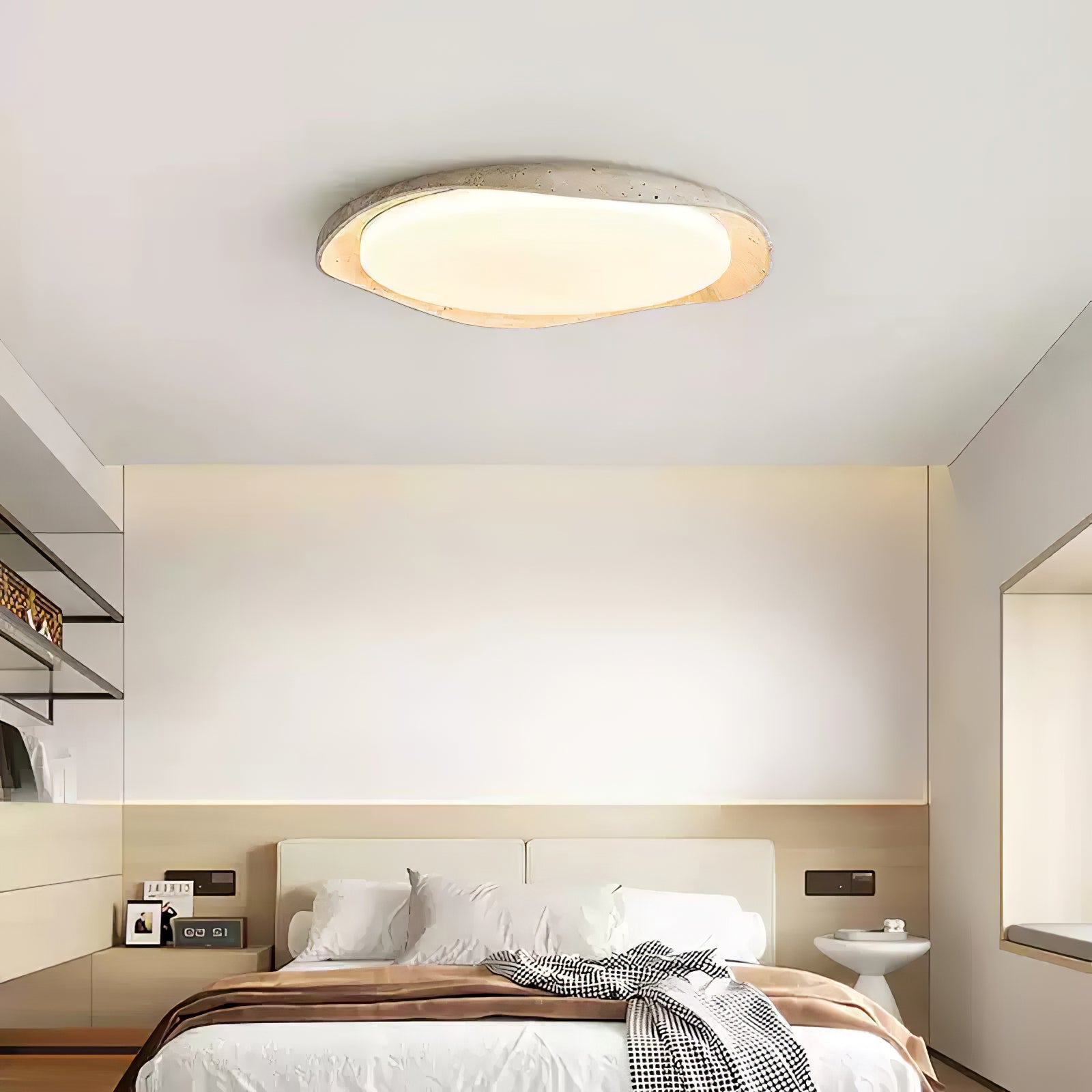 Adoros Rimmed-Circle Travertine Ceiling Light - Neutralighting