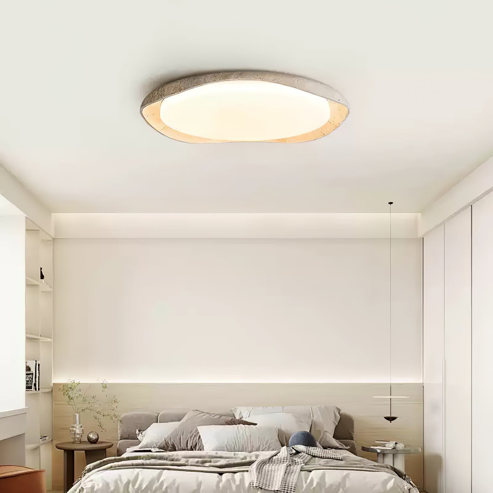 Adoros Rimmed-Circle Travertine Ceiling Light - Neutralighting
