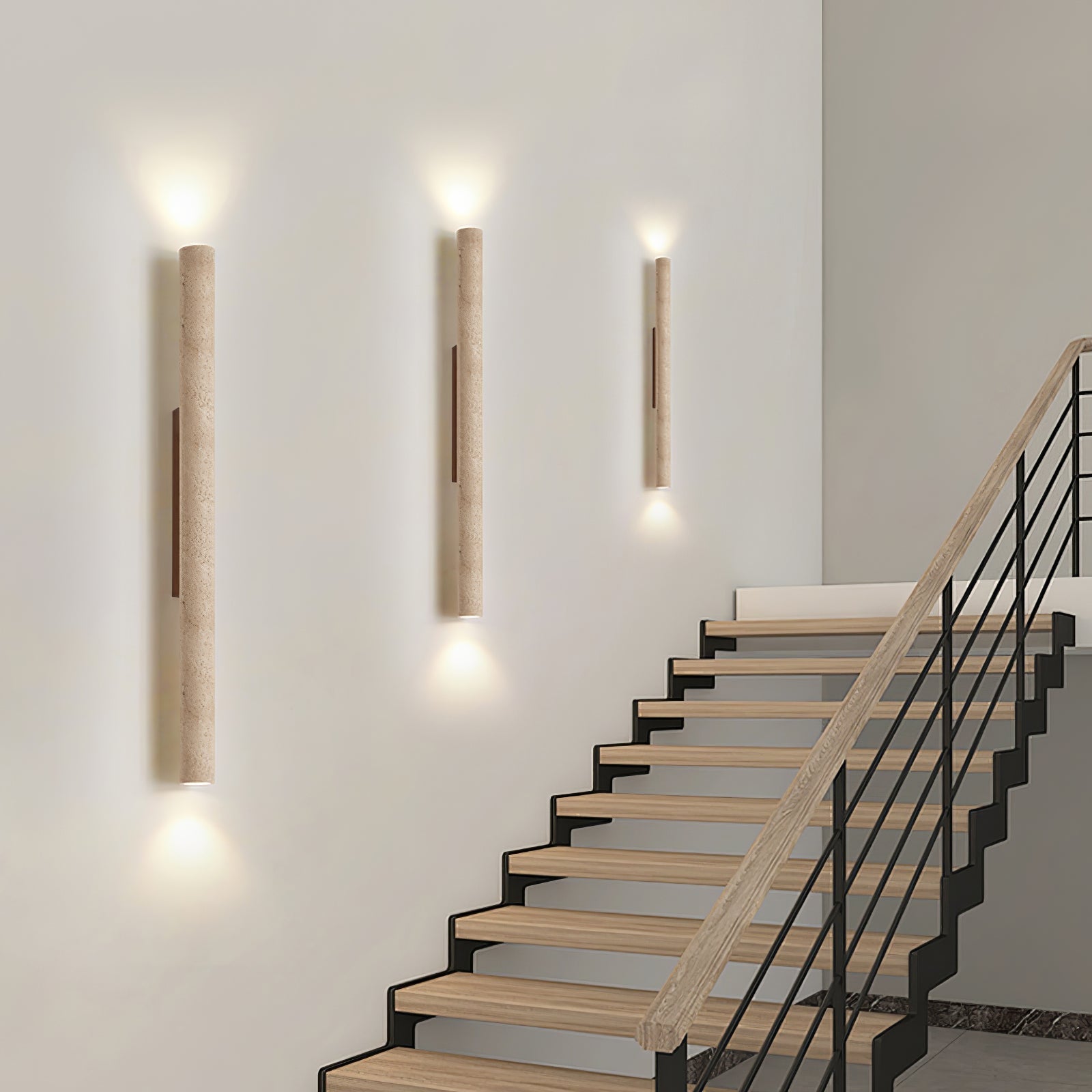 Olvaros Slim Cylinder Travertine Wall Light - Neutralighting