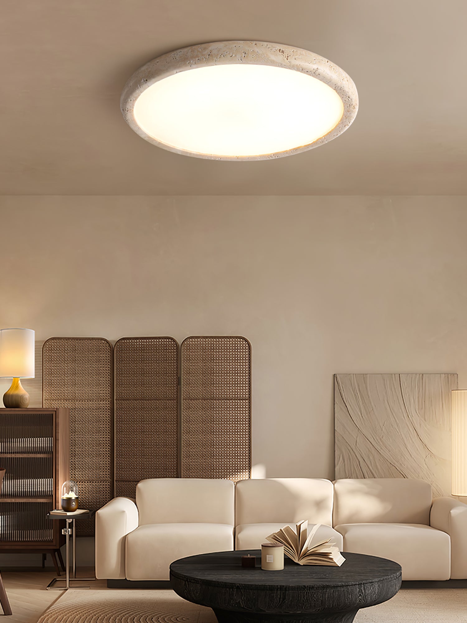 Aurrina Ring Frame Travertine Ceiling Light - Neutralighting