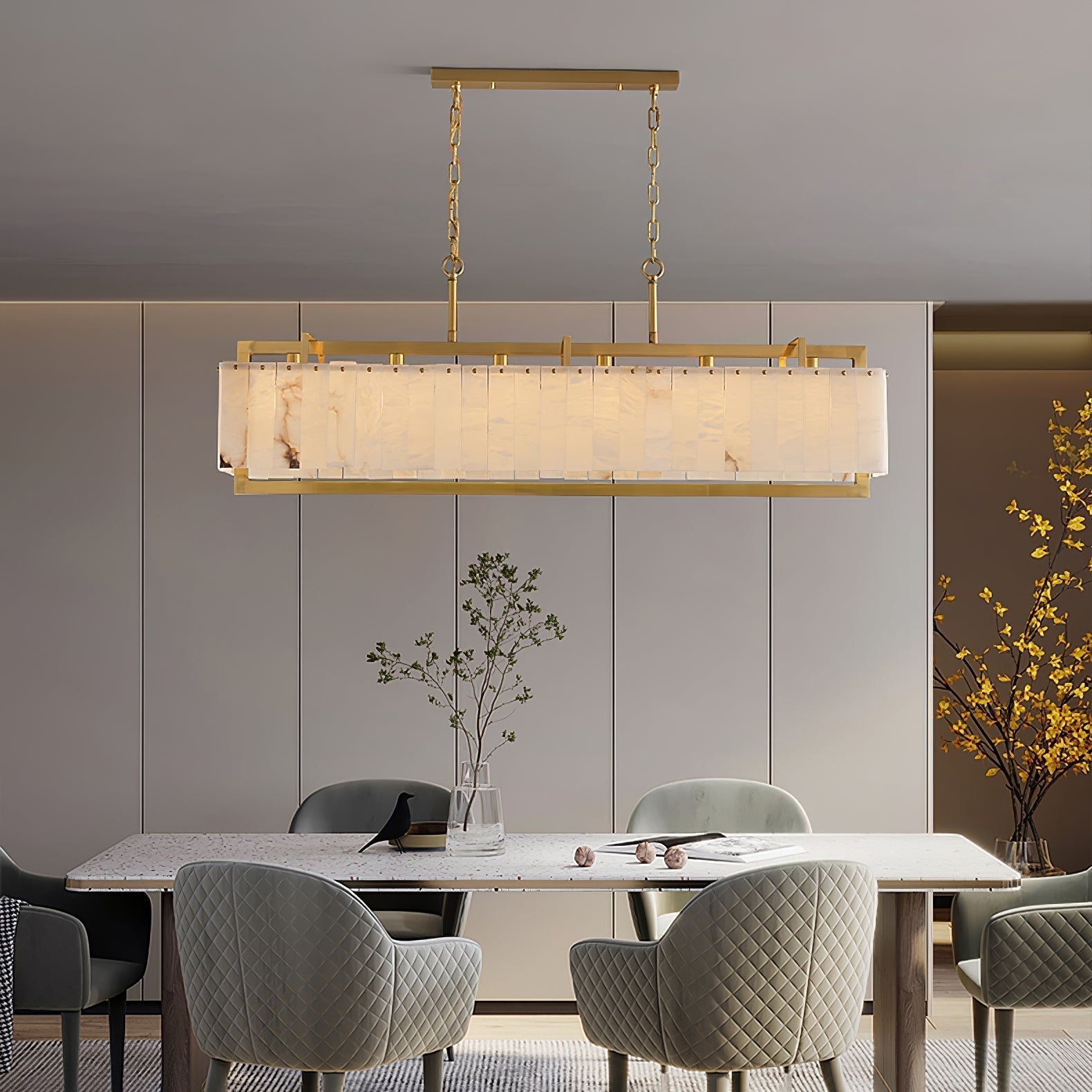 Aether Rectangular Alabaster Pendant Light Chandelier - Neutralighting