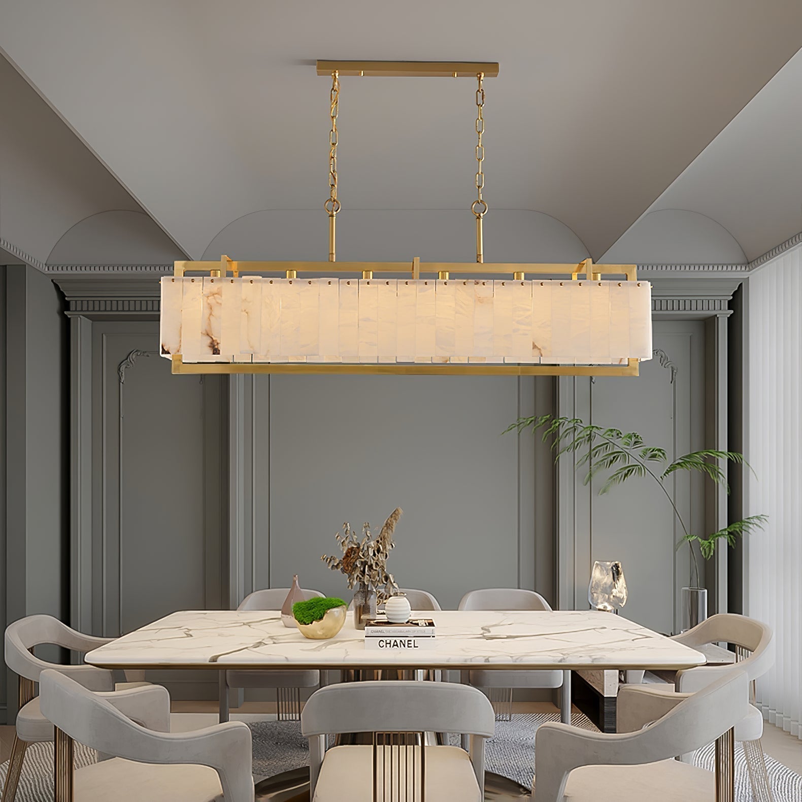 Aether Rectangular Alabaster Pendant Light Chandelier - Neutralighting
