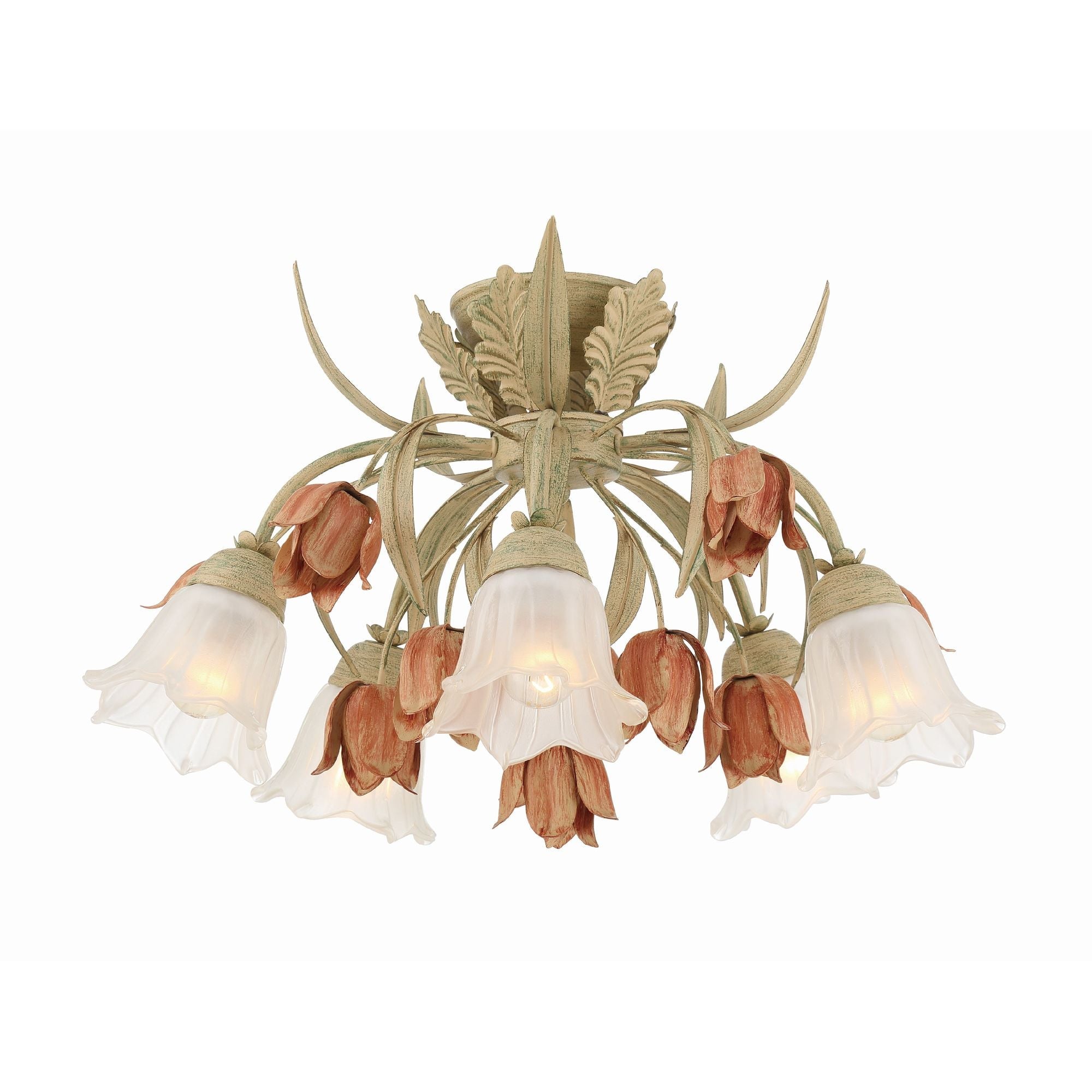 Veshael Elegance Art Sage Rose Glass Ceiling Lamp - Lamp Copper