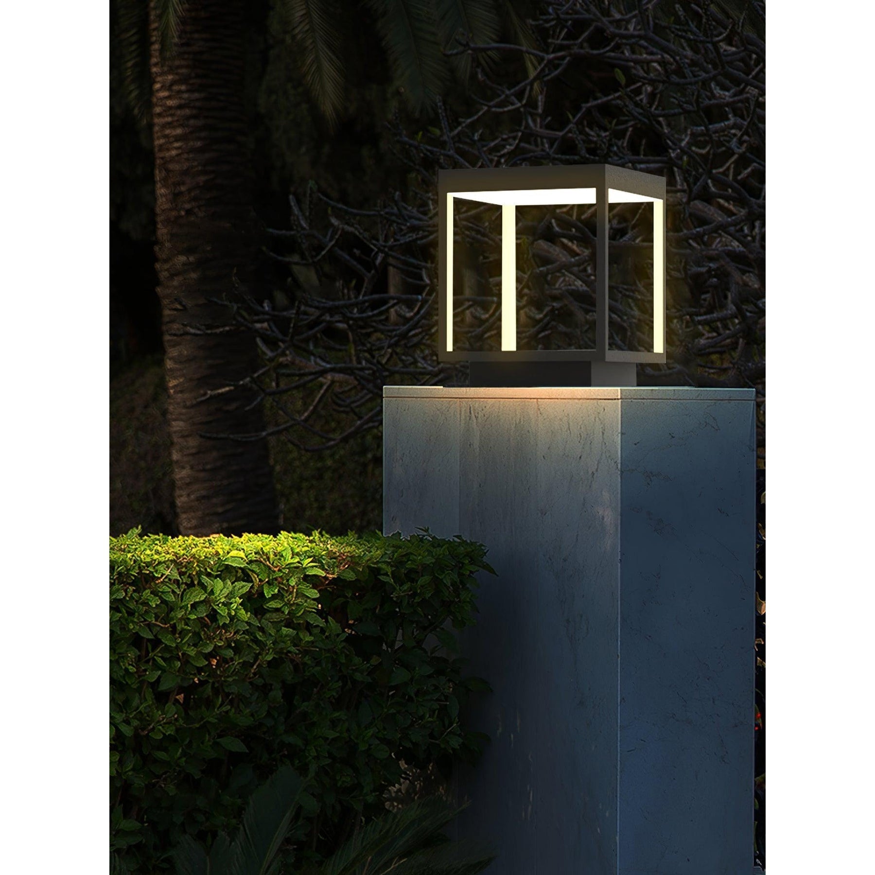 Square Frame Fence Post Outdoor Light - Lamp Copper