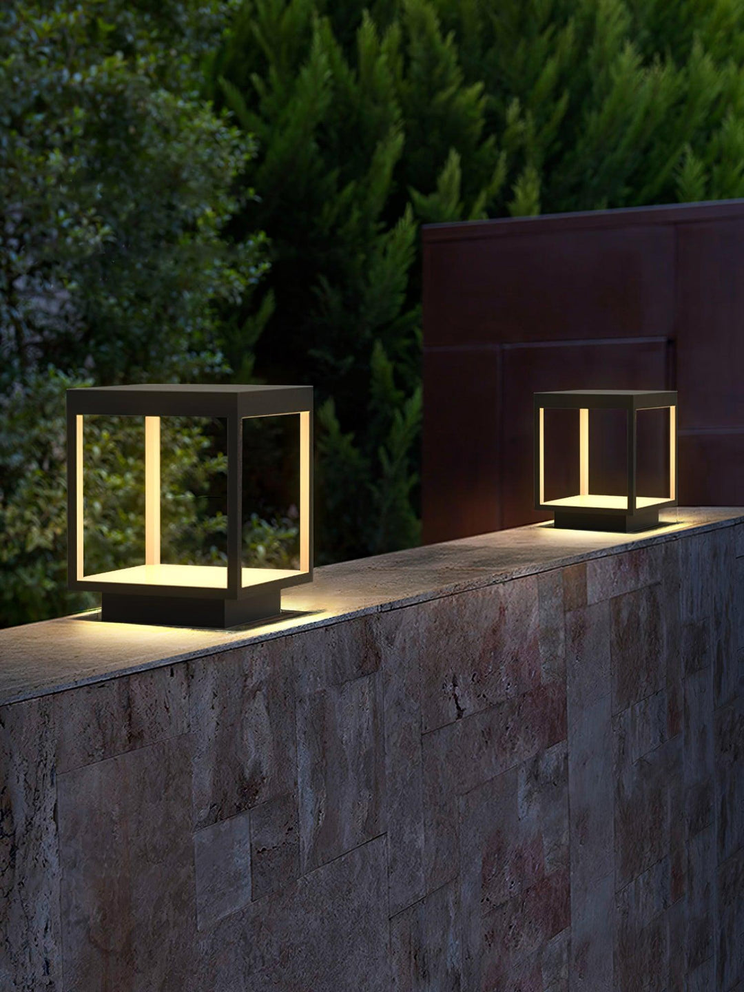 Square Frame Fence Post Outdoor Light - Lamp Copper
