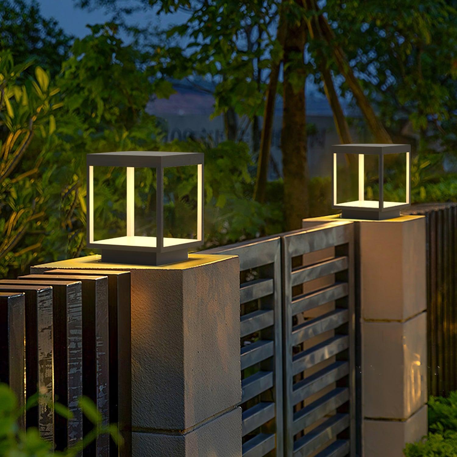 Square Frame Fence Post Outdoor Light - Lamp Copper