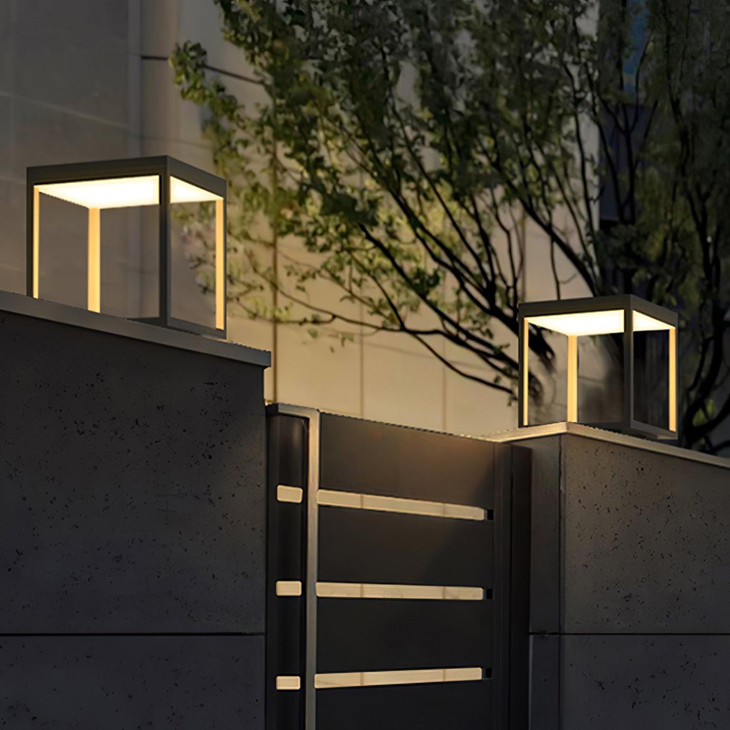 Square Frame Fence Post Outdoor Light - Lamp Copper