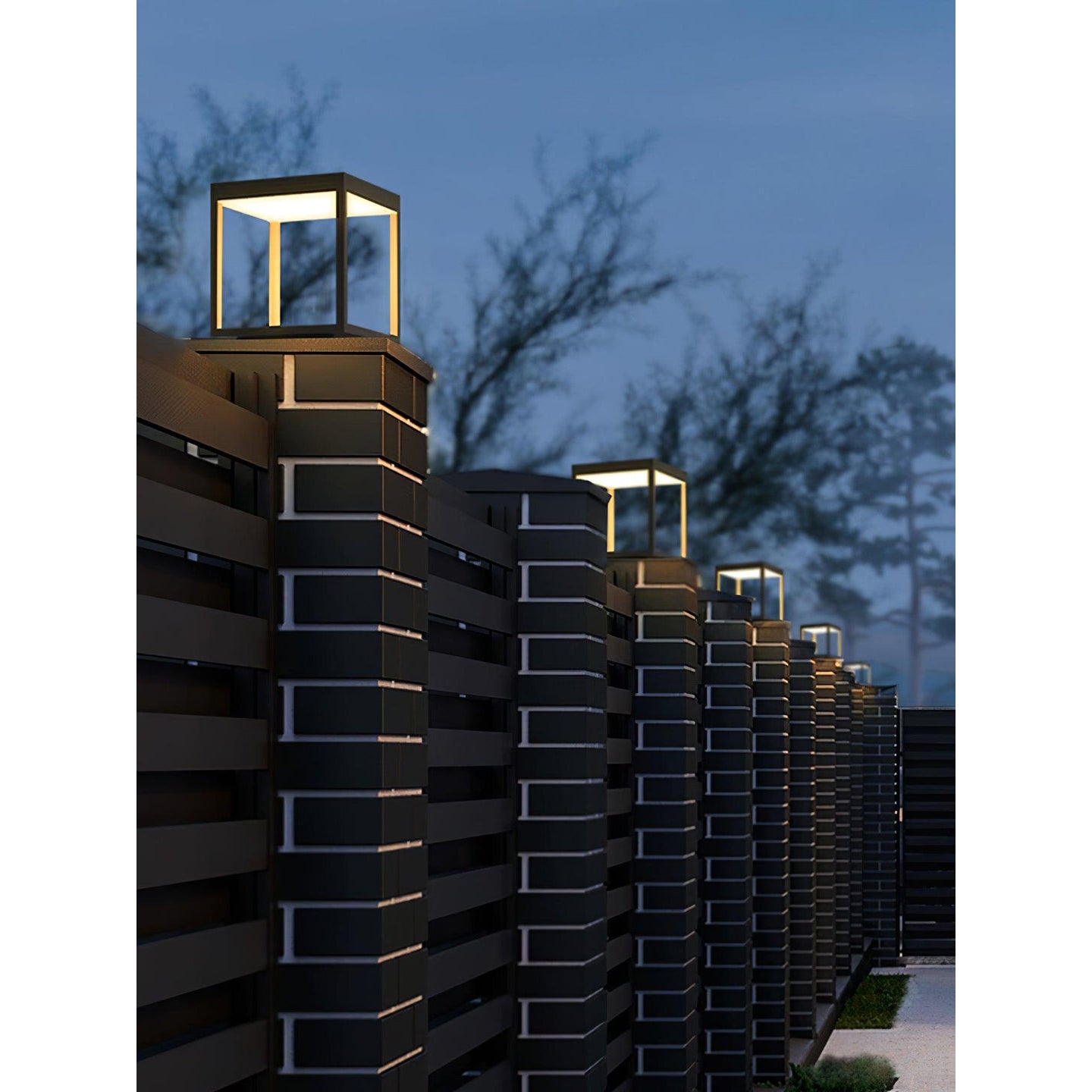 Square Frame Fence Post Outdoor Light - Lamp Copper