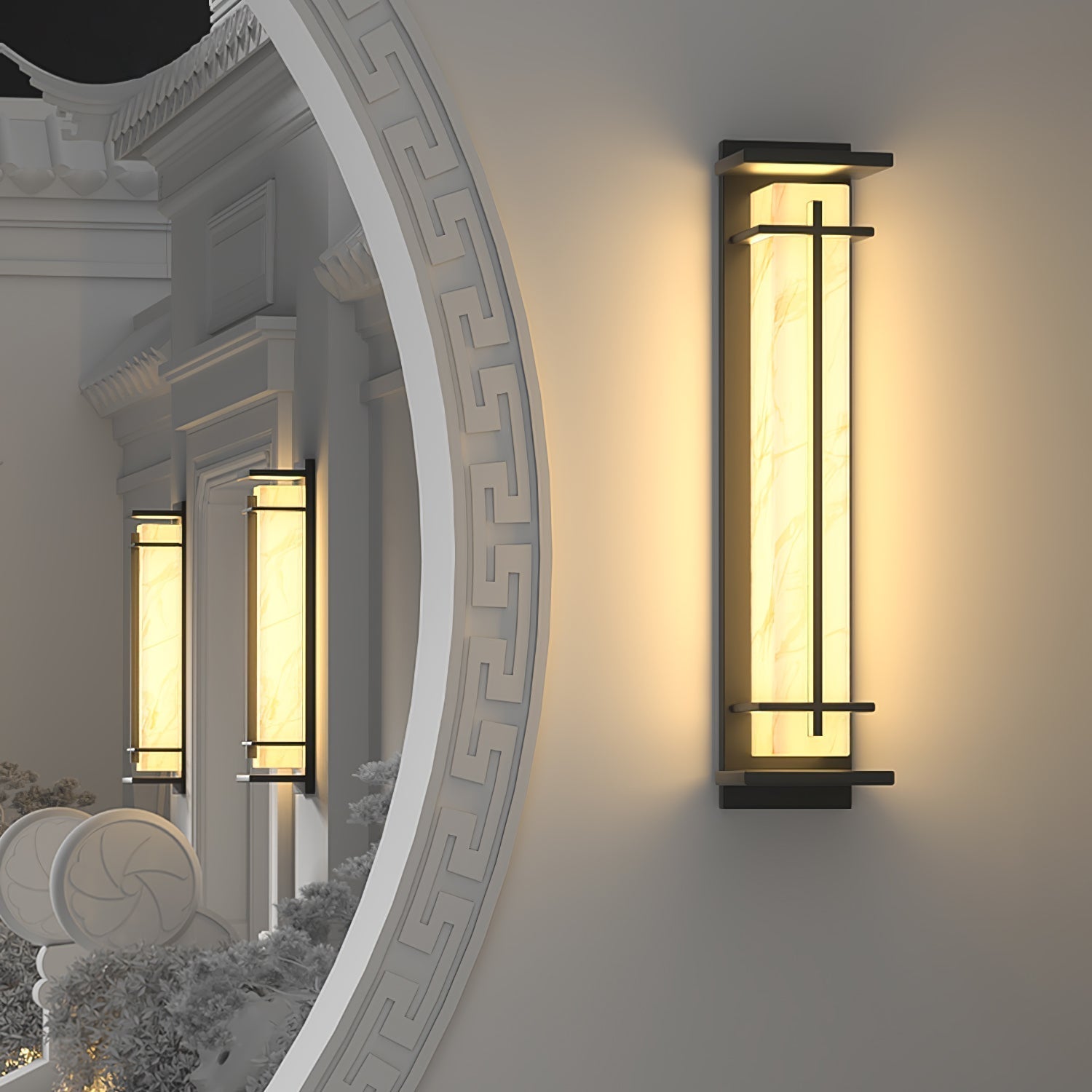 Ray Square Outdoor Wall Light Imitation Alabaster Waterproof - Neutralighting