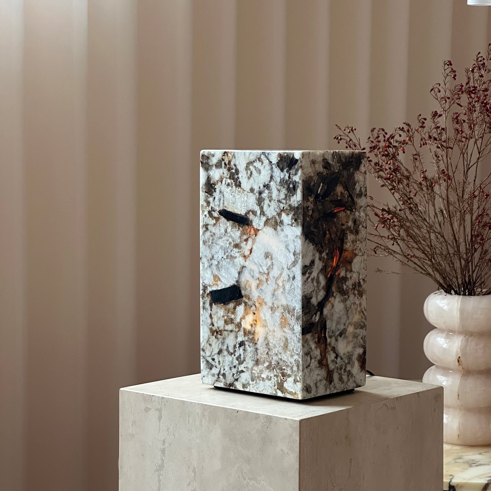 Square Stone Table Lamp - Lamp Copper