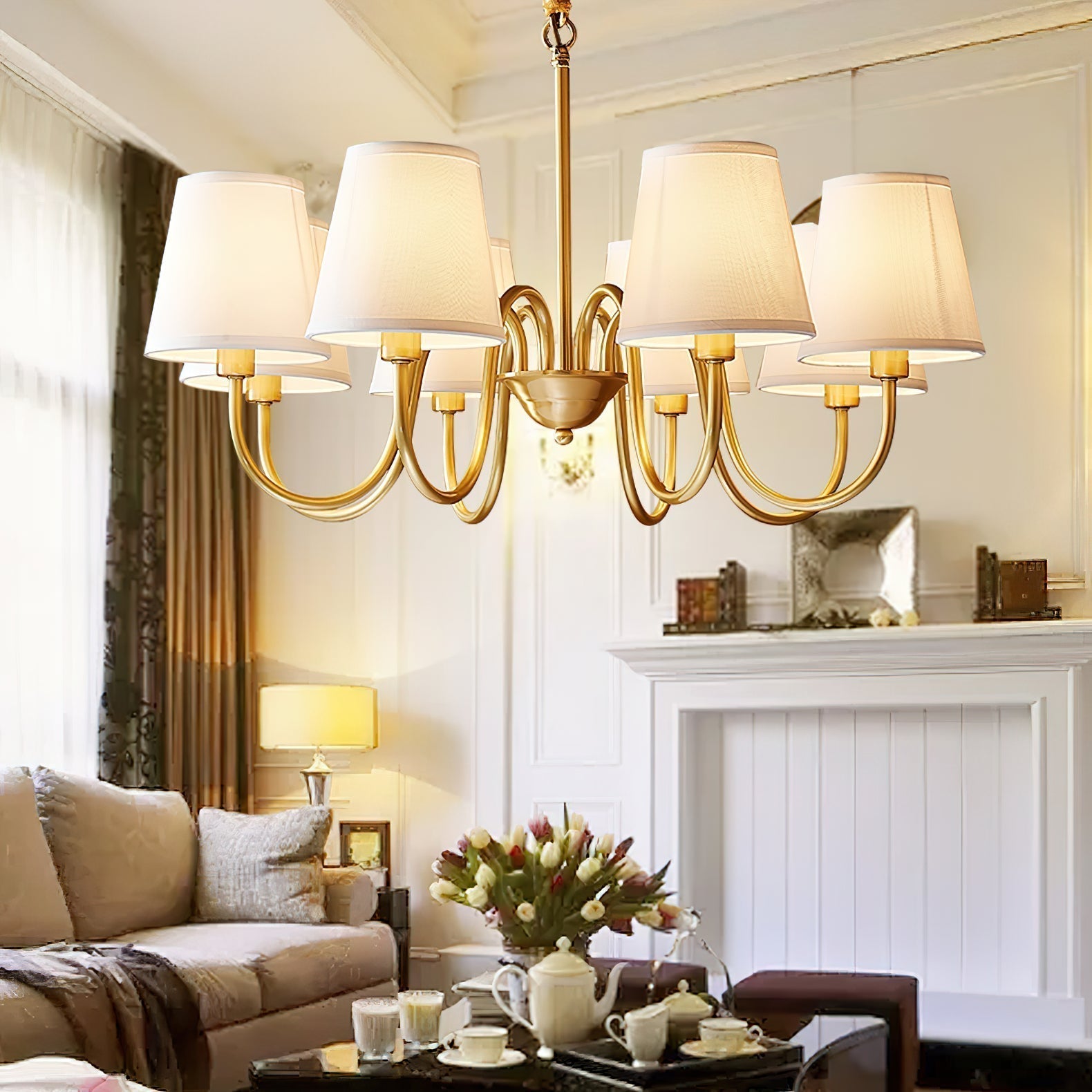 Aged Traditional Stacey Fabric Chandelier - Lamp Copper