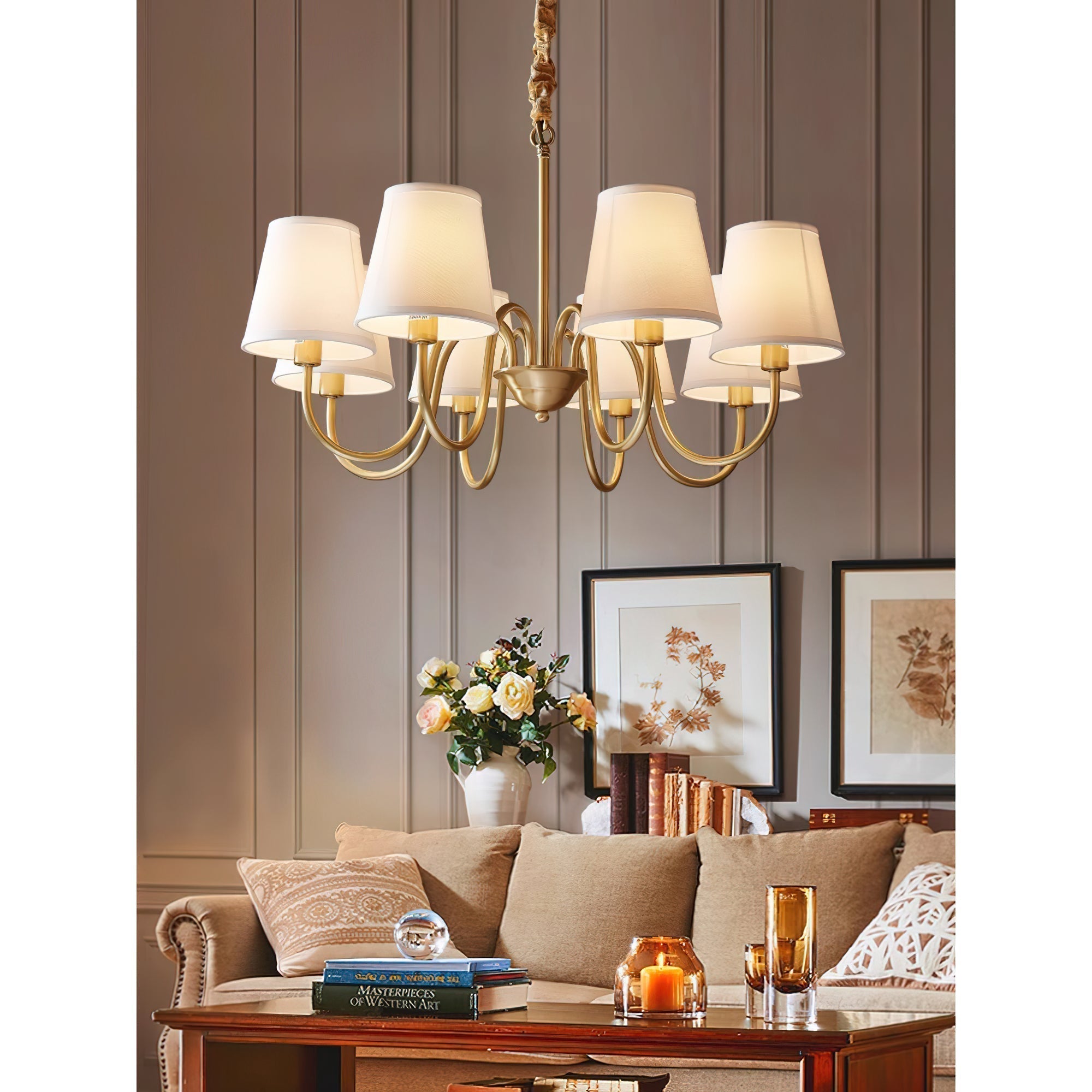 Aged Traditional Stacey Fabric Chandelier - Lamp Copper