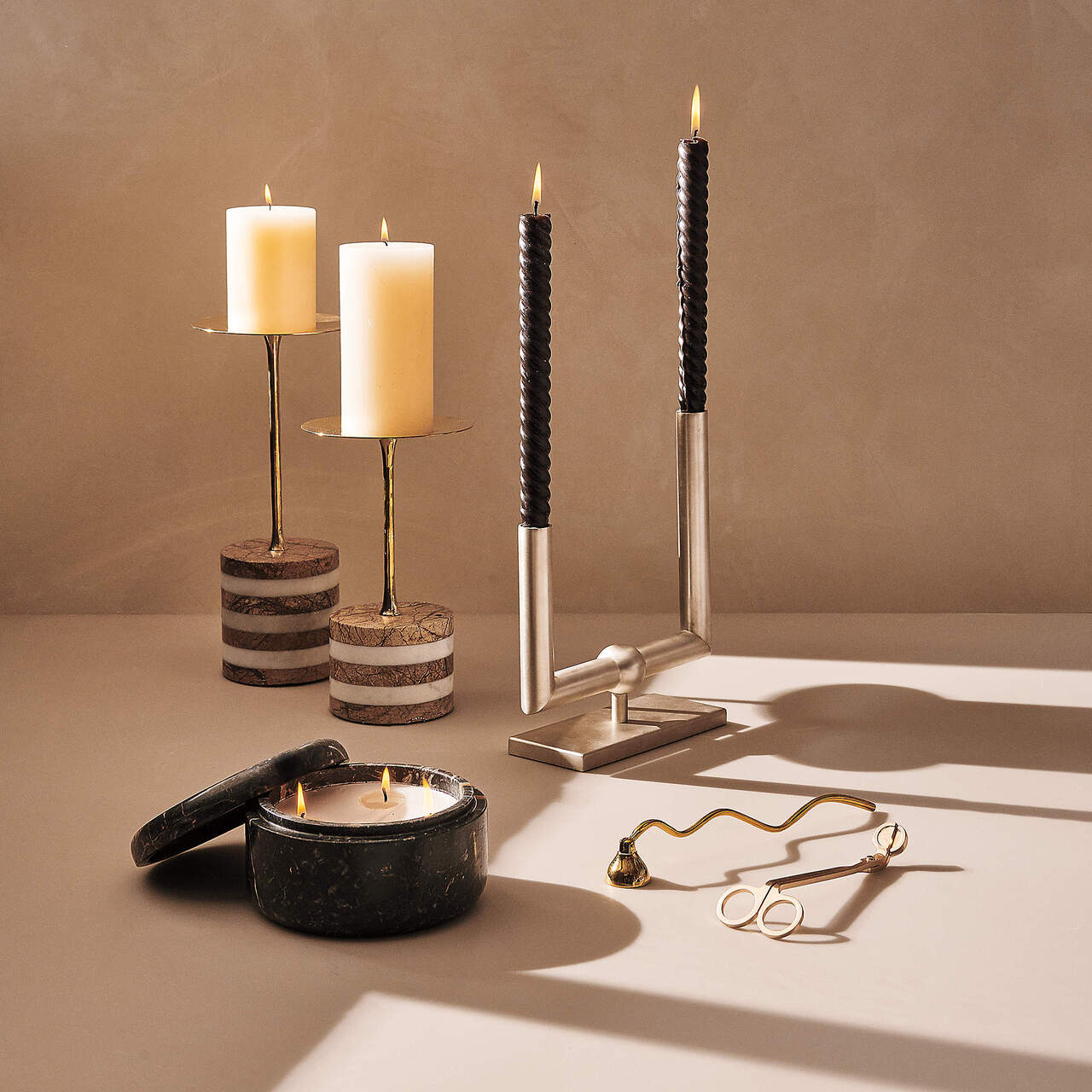 Stacked Marble Candle Stand - Lamp Copper