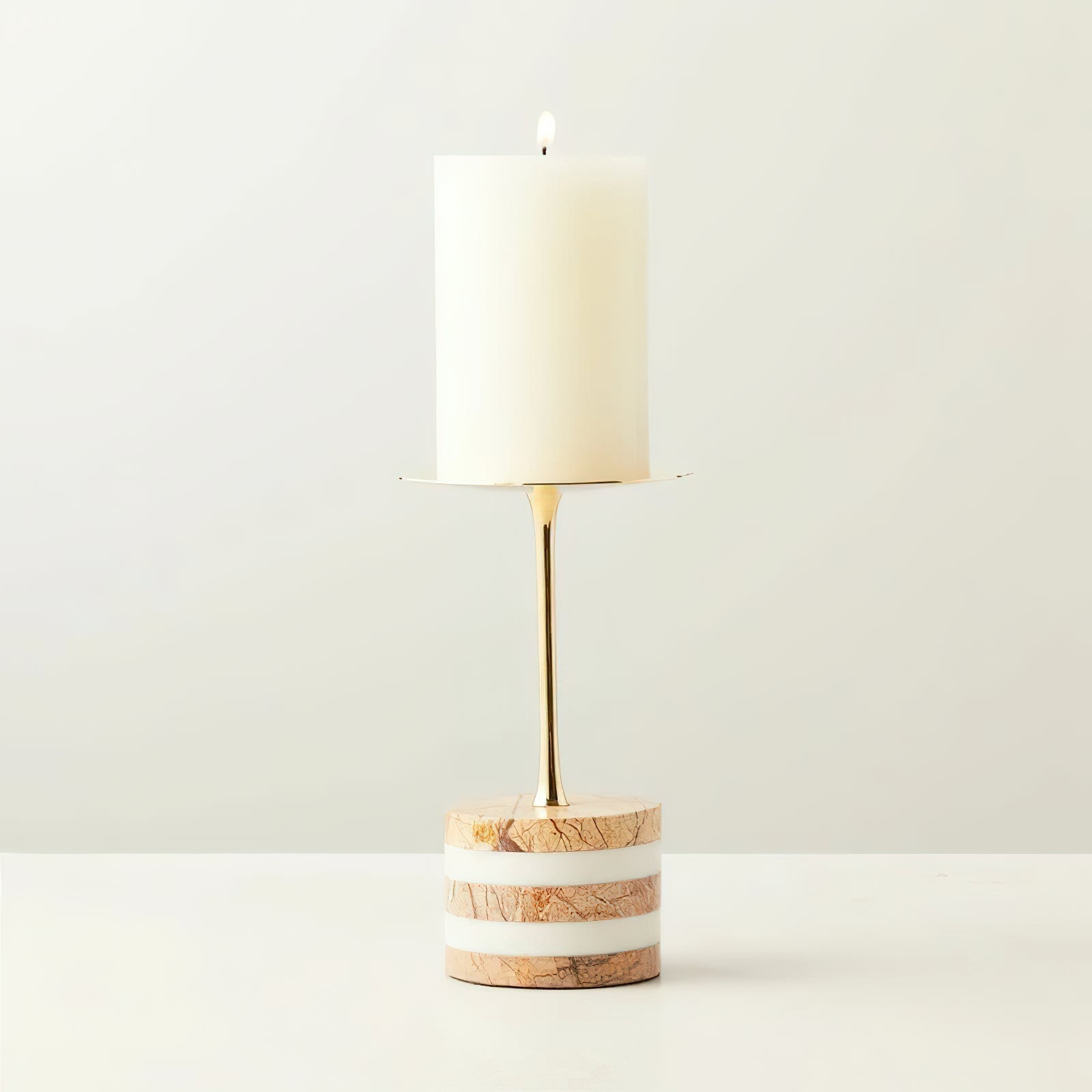 Stacked Marble Candle Stand - Lamp Copper