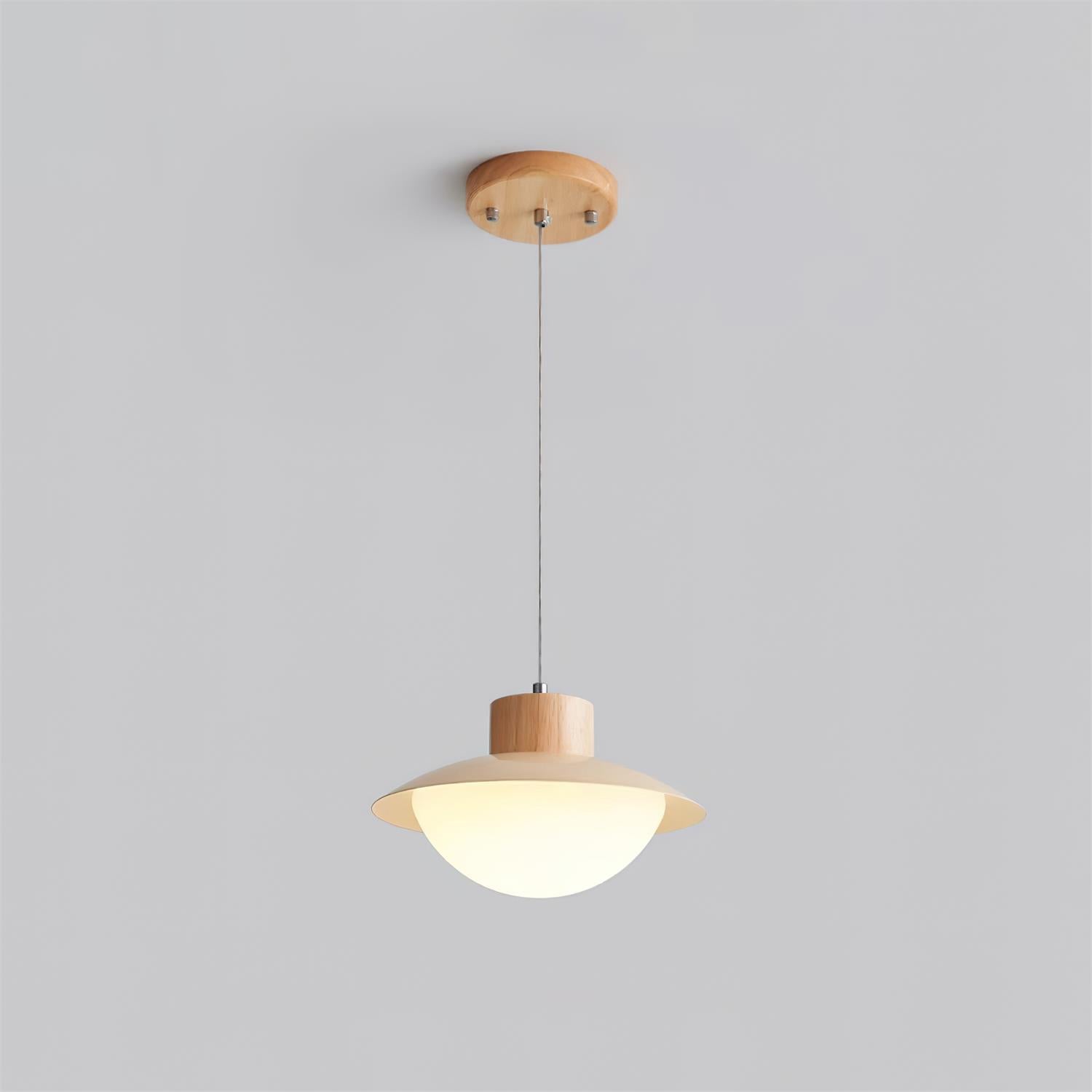 Pendant Lamp Metal and Wood PE Shade Dome Shape Minimalist - Letslighting