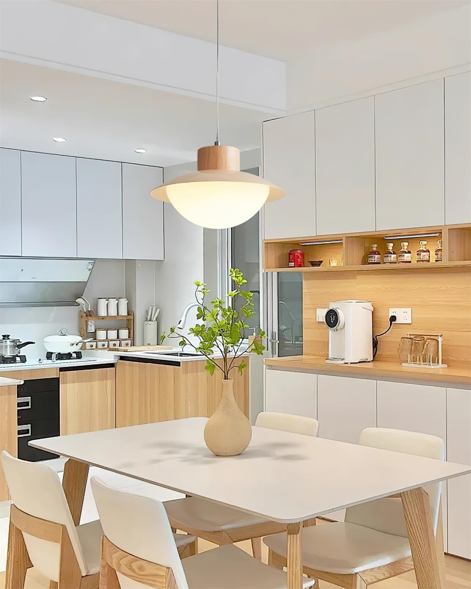 Pendant Lamp Metal and Wood PE Shade Dome Shape Minimalist - Letslighting