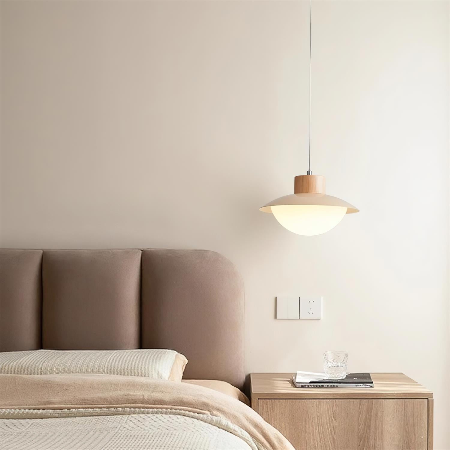 Pendant Lamp Metal and Wood PE Shade Dome Shape Minimalist - Letslighting