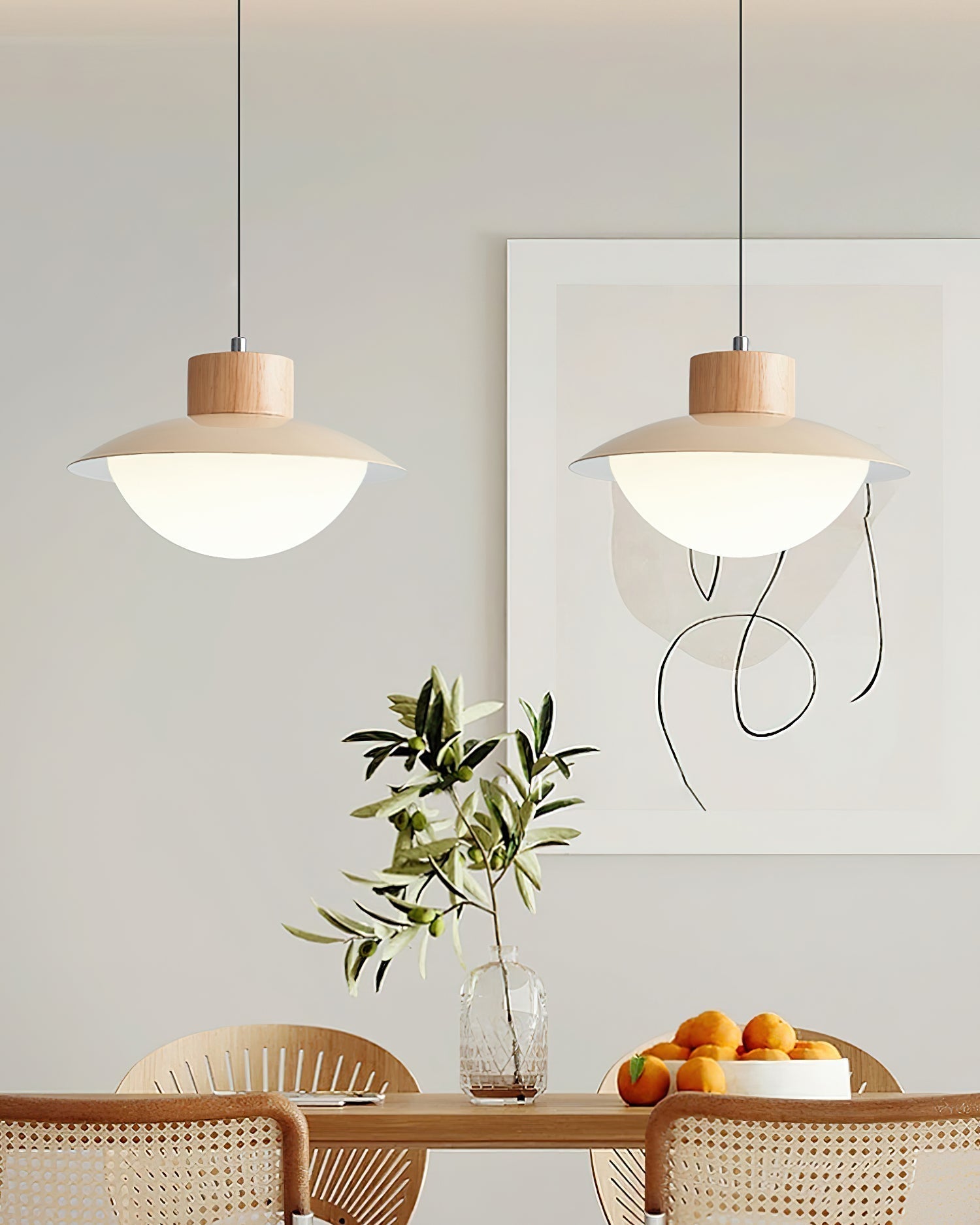 Pendant Lamp Metal and Wood PE Shade Dome Shape Minimalist - Letslighting