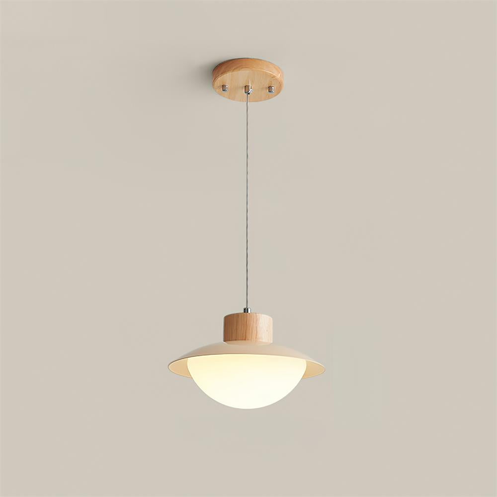 Pendant Lamp Metal and Wood PE Shade Dome Shape Minimalist - Letslighting
