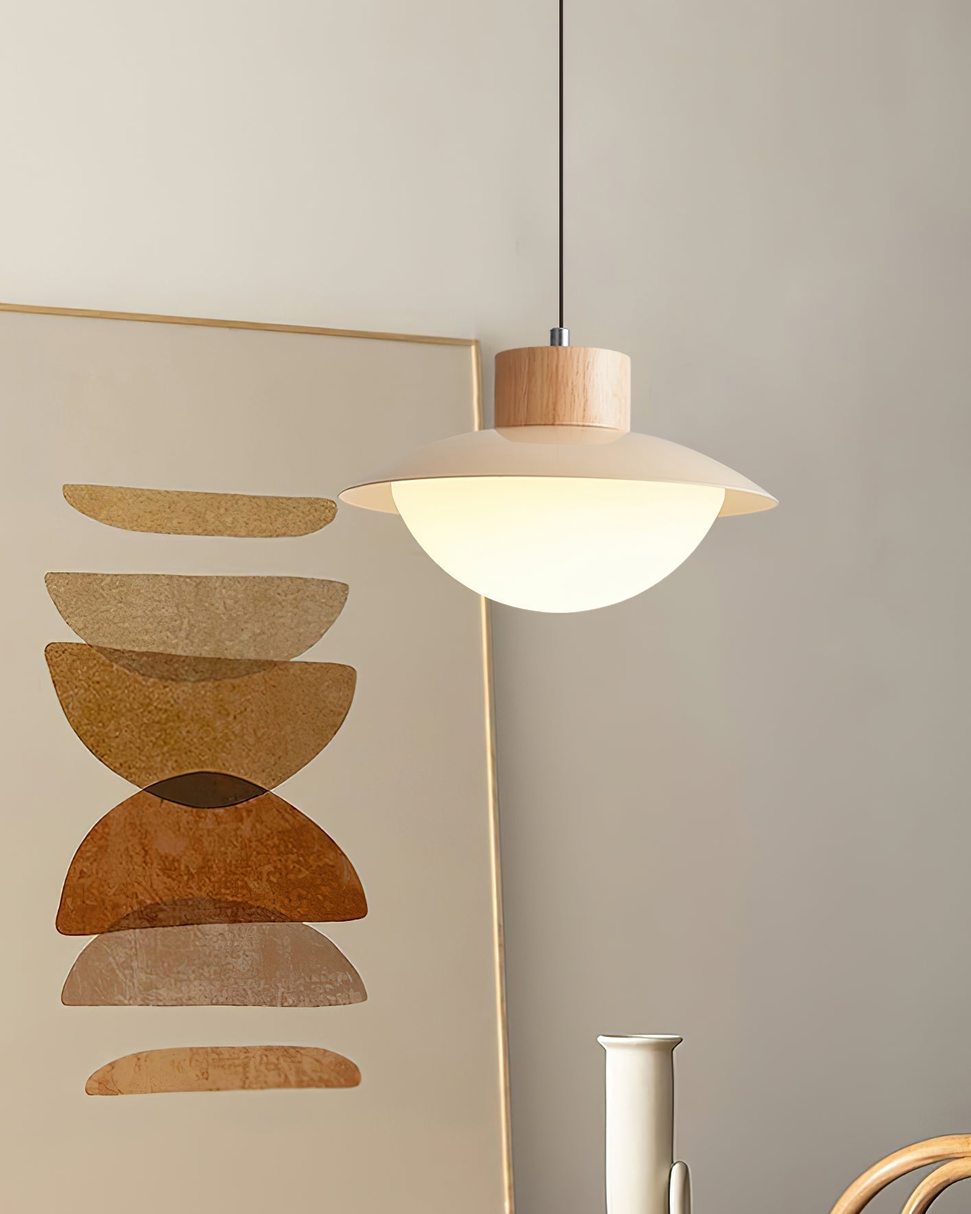 Pendant Lamp Metal and Wood PE Shade Dome Shape Minimalist - Letslighting