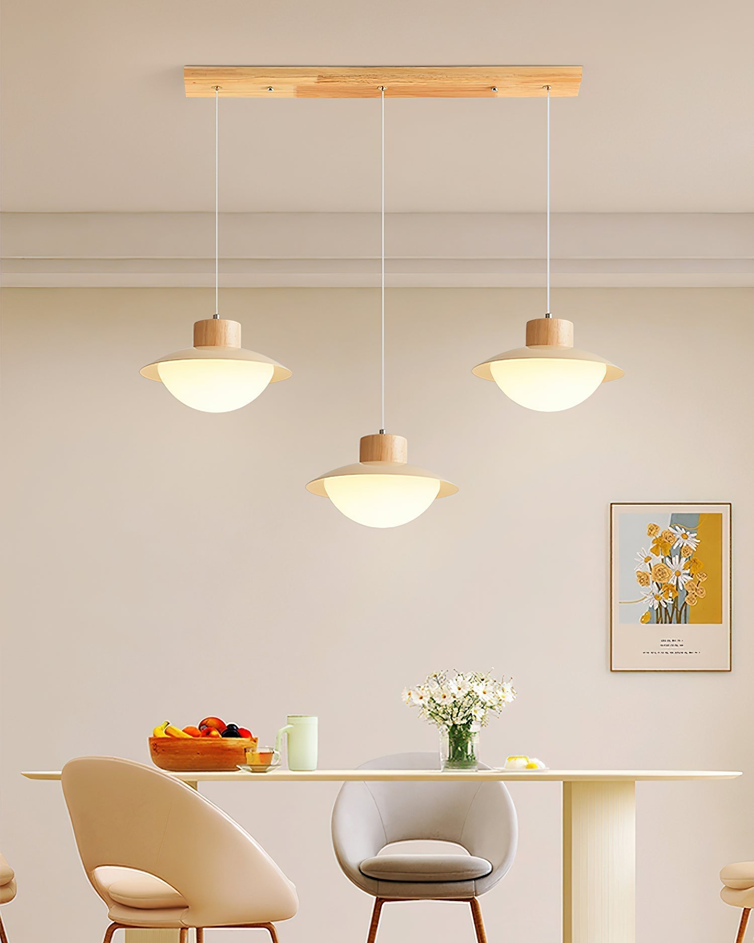 Pendant Lamp Metal and Wood PE Shade Dome Shape Minimalist - Letslighting