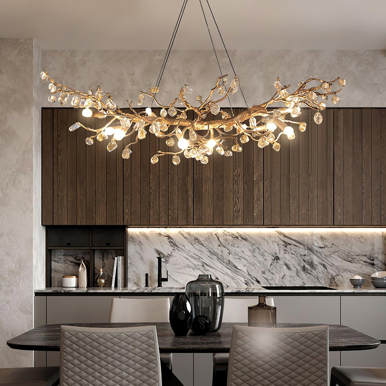 Arborea Brass Branch Crystal Chandelier - Blowlighting