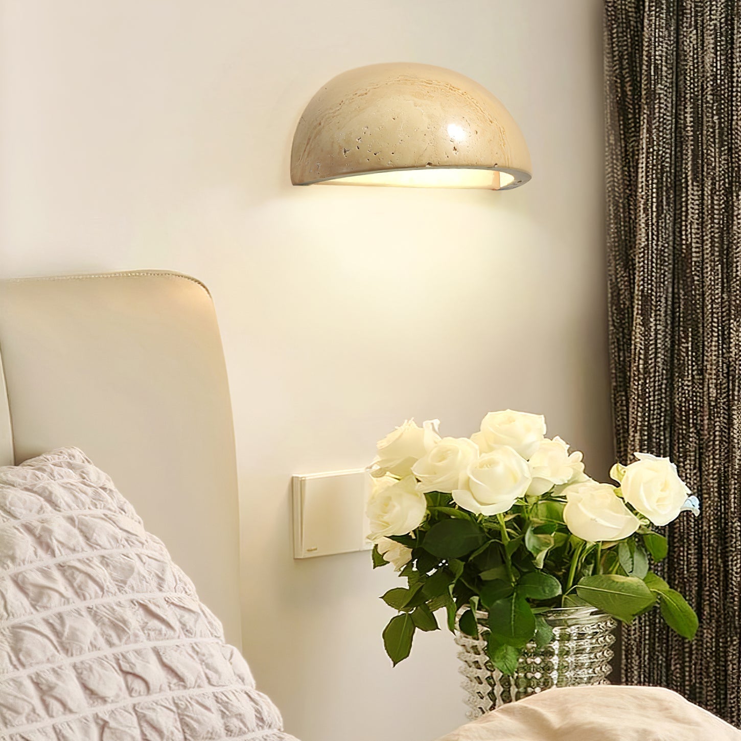 Vethayra Half-Dome Travertine Wall Light - Neutralighting