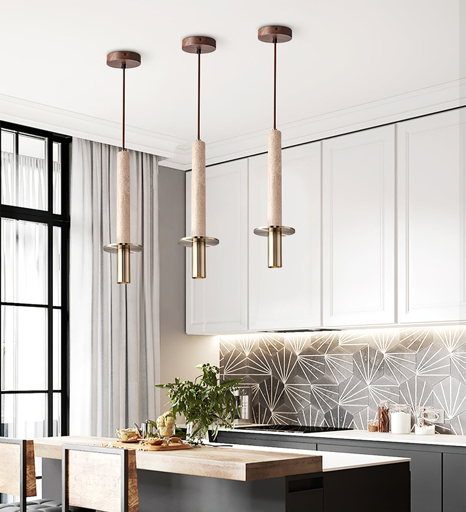 Avdoryra Dual Cylinder Travertine Pendant Light - Neutralighting
