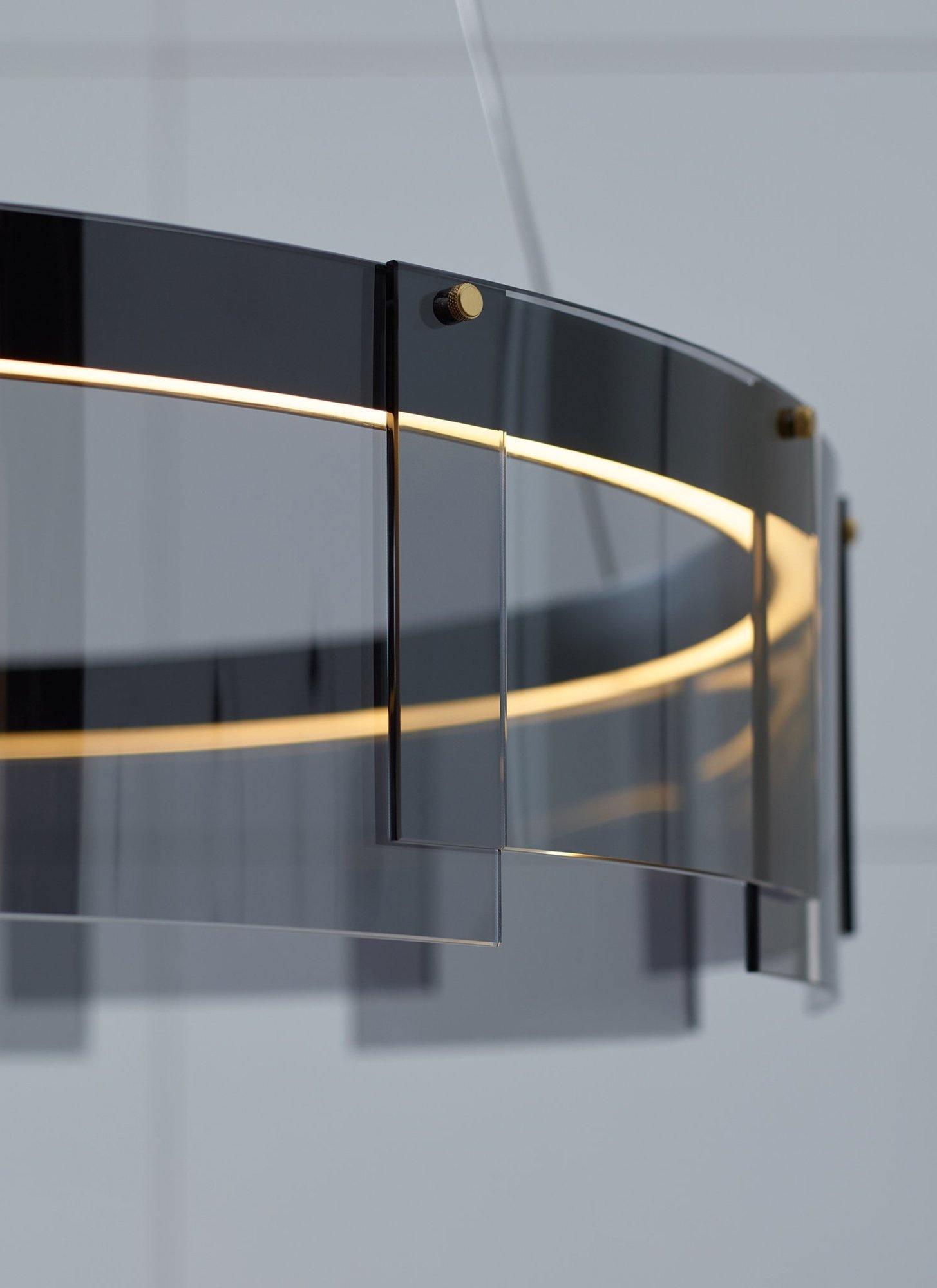 Lustra Chandelier LED Ring Black Glass Modern - Blowlighting