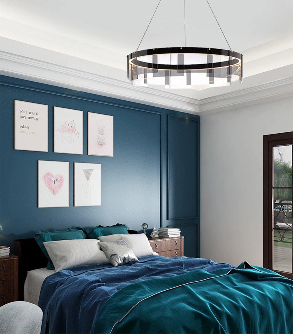 Lustra Chandelier LED Ring Black Glass Modern - Blowlighting
