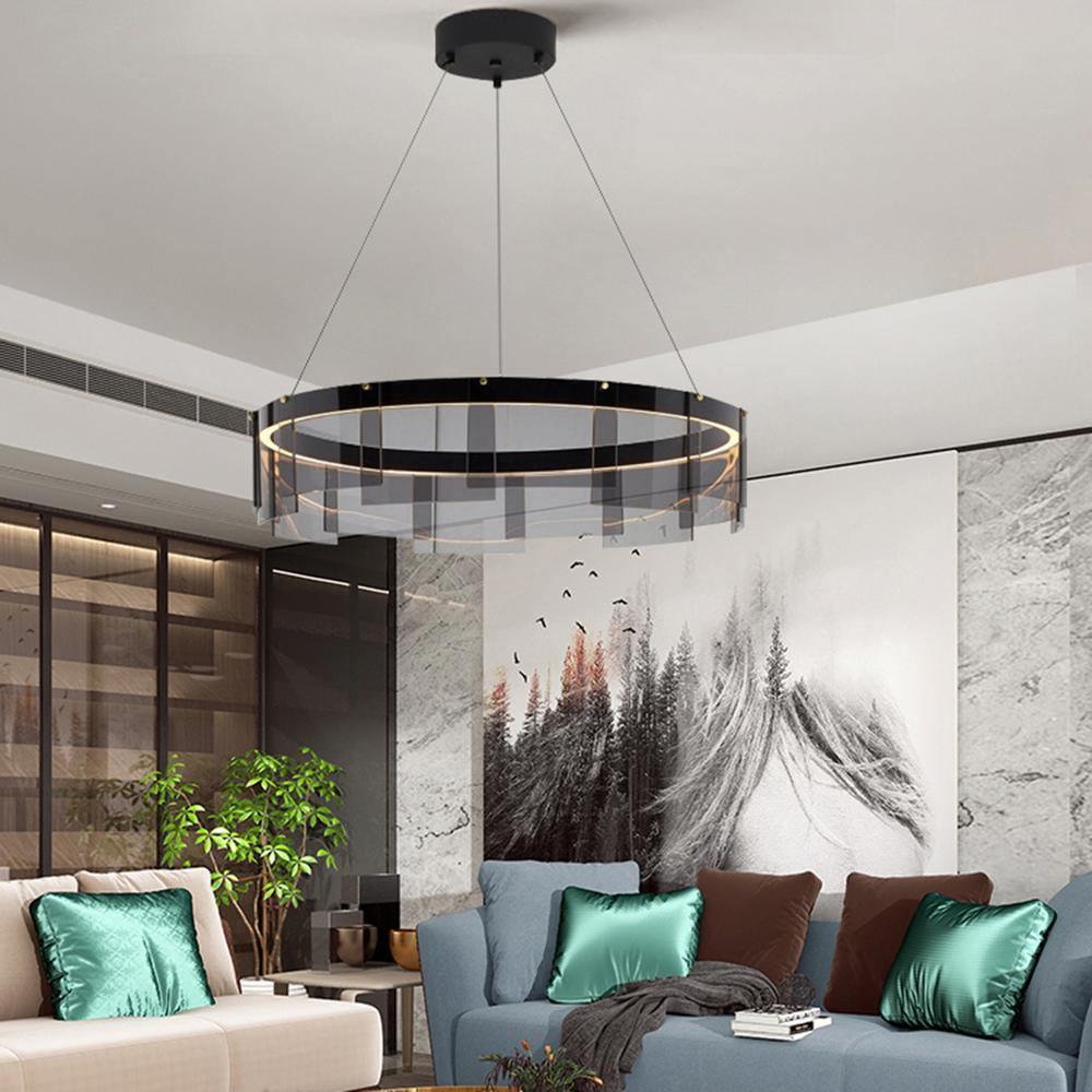 Lustra Chandelier LED Ring Black Glass Modern - Blowlighting