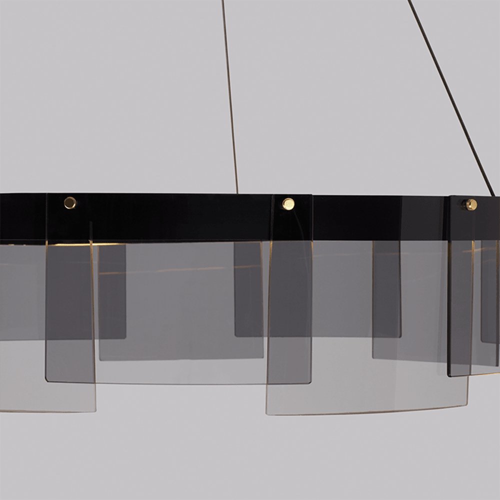 Lustra Chandelier LED Ring Black Glass Modern - Blowlighting