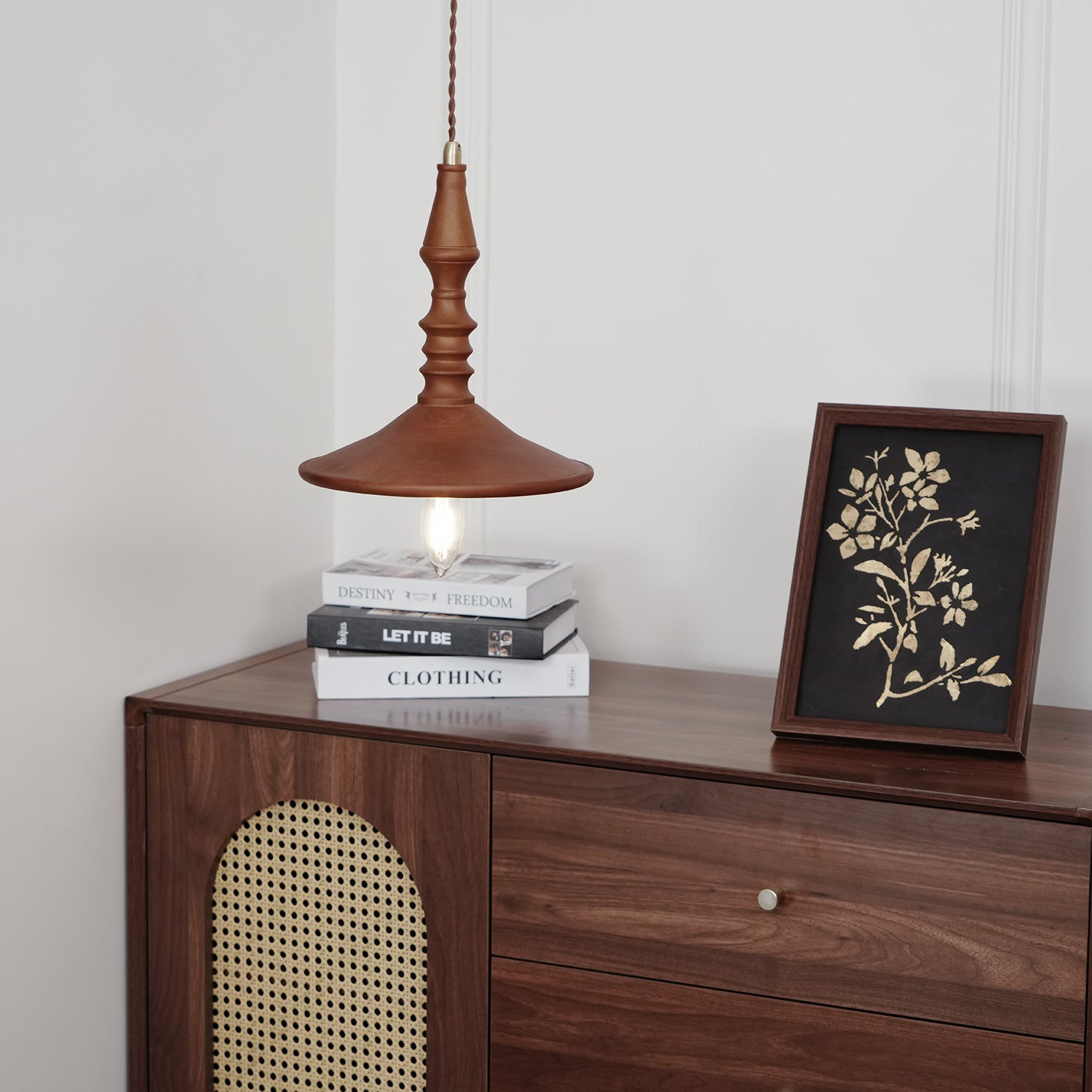 Pendant Lamp Wood Walnut Shade Modern Minimalist Cozy Warm - Letslighting
