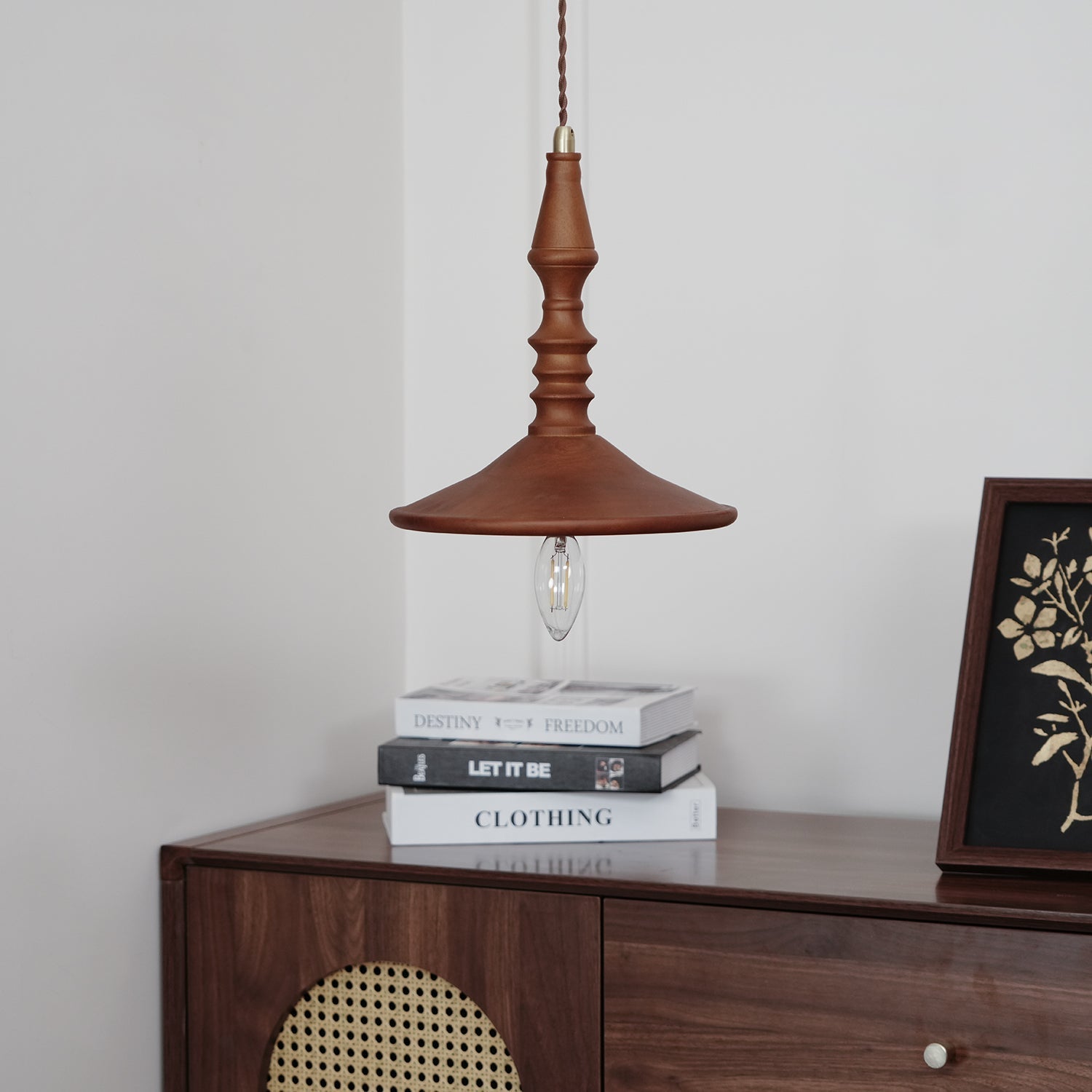 Pendant Lamp Wood Walnut Shade Modern Minimalist Cozy Warm - Letslighting