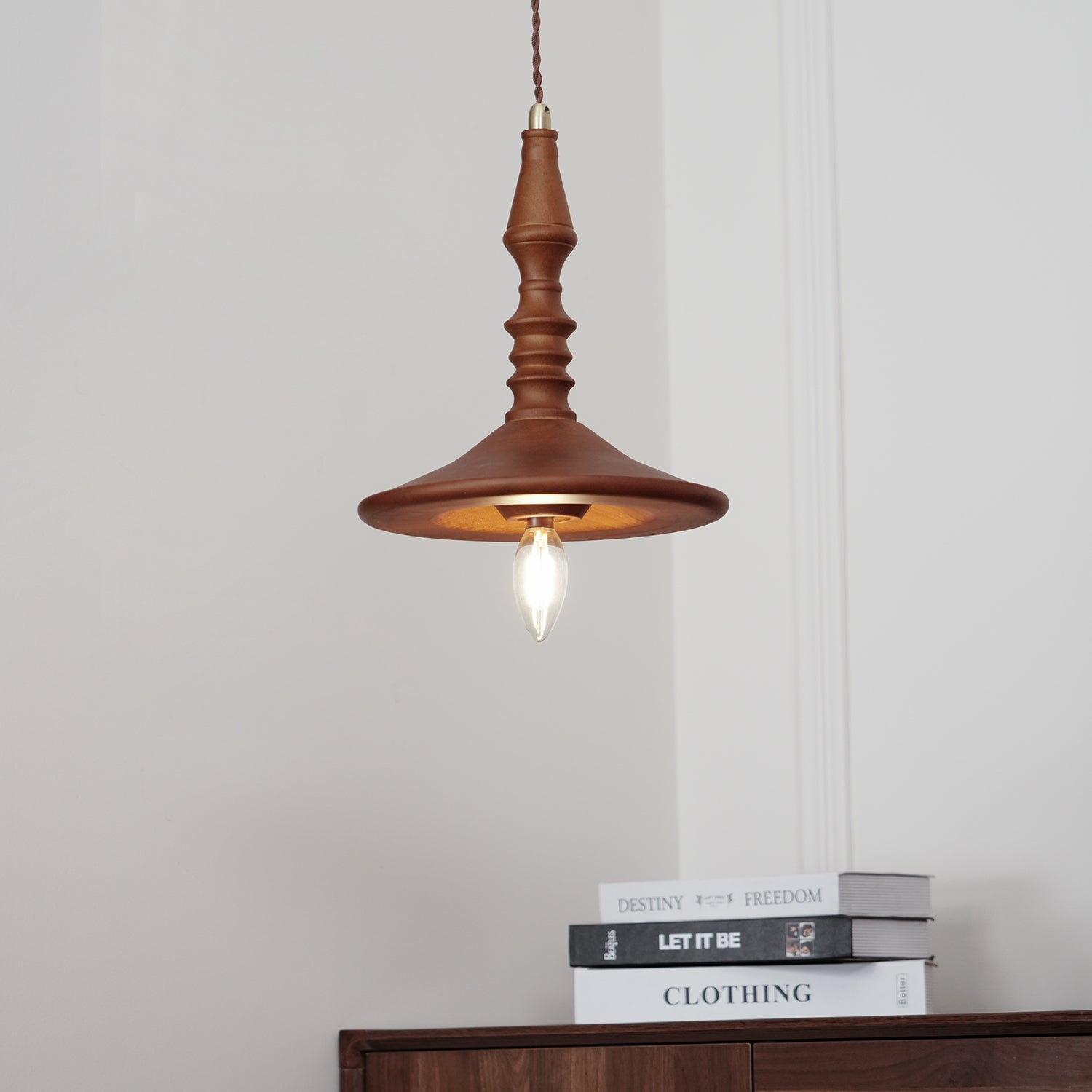 Pendant Lamp Wood Walnut Shade Modern Minimalist Cozy Warm - Letslighting