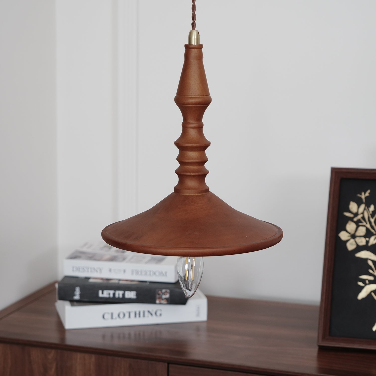 Pendant Lamp Wood Walnut Shade Modern Minimalist Cozy Warm - Letslighting