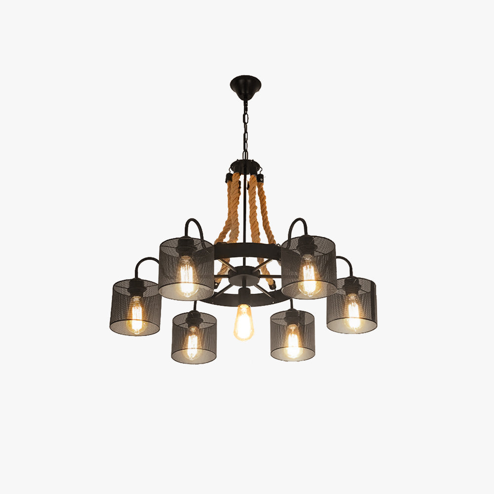 Epoch Vintage Metallo/Corda LED Sospensione Nero Soggiorno/Bar/Ristorante