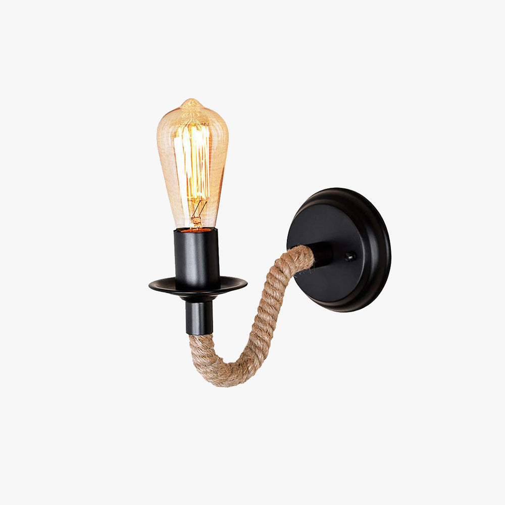 Epoch Vintage Metallo/Corda LED Applique Nero Soggiorno/Bar/Ristorante