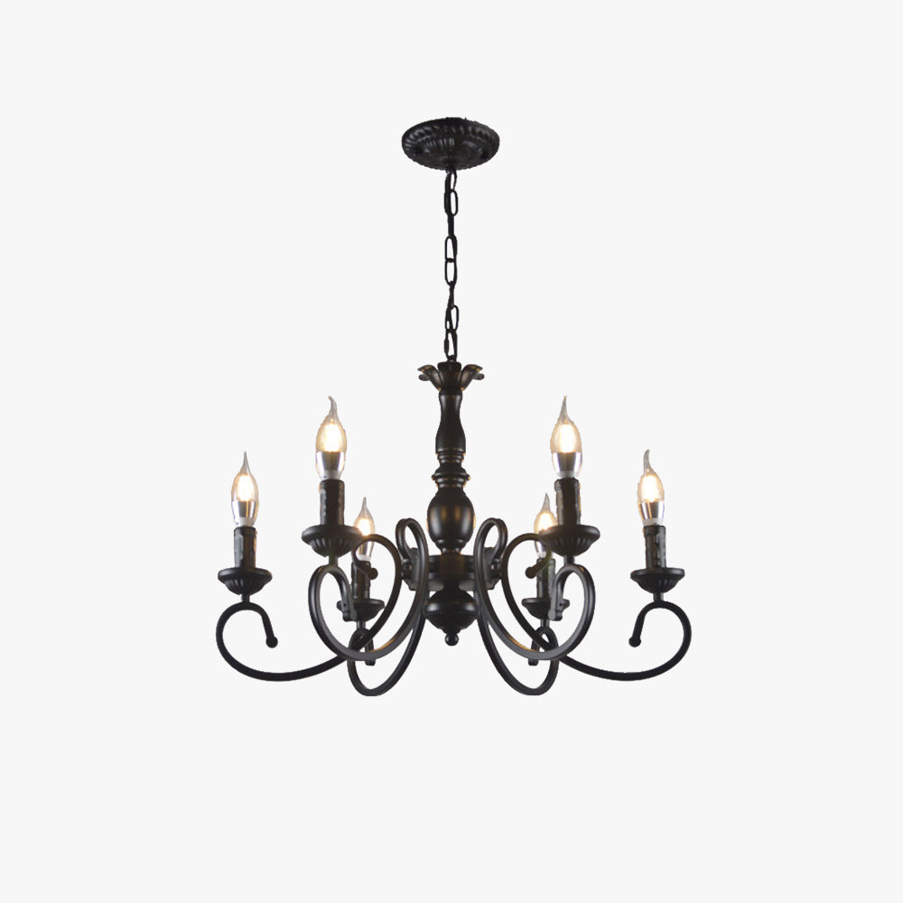 Silva Lampadario Creativo Retrò a Candele in Metallo Nero per Camera da Letto