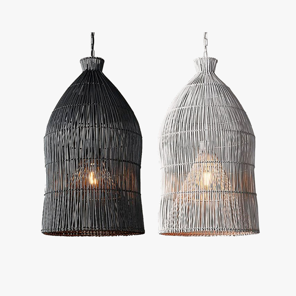 Ritta Lampada a Sospensione LED Design a Gabbia per Uccelli in Metallo/Rattan Nero/Bianco per Camera da Letto/Soggiorno