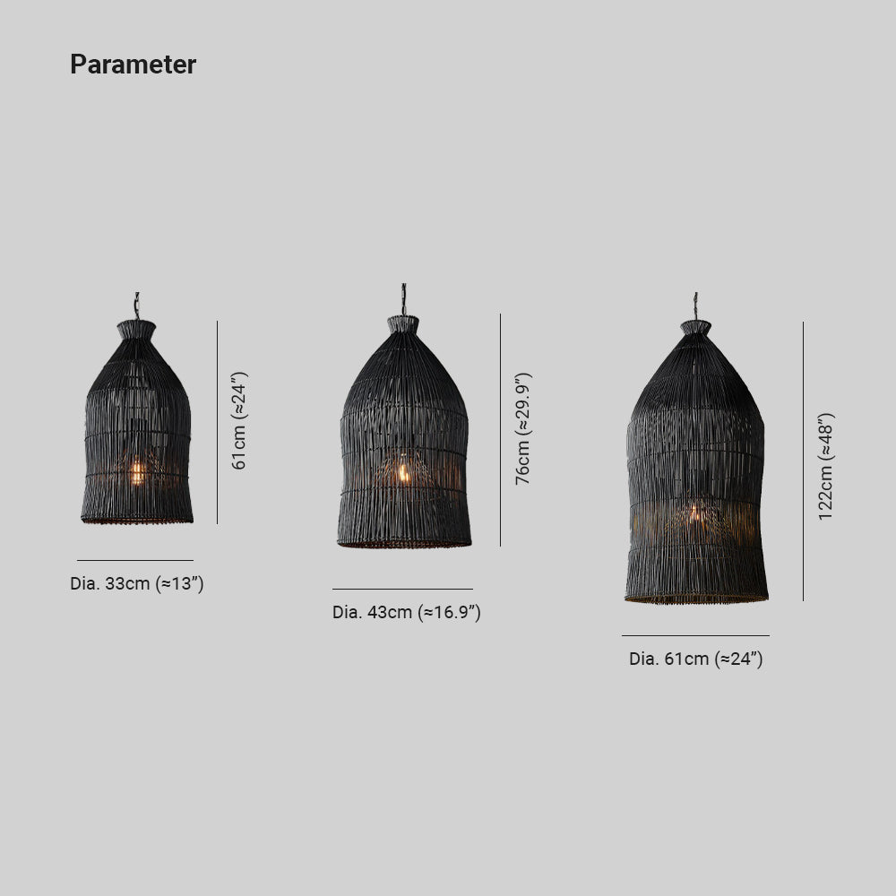 Ritta Lampada a Sospensione LED Design a Gabbia per Uccelli in Metallo/Rattan Nero/Bianco per Camera da Letto/Soggiorno