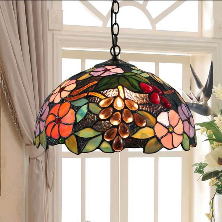 Tiffany Retro LED Lampade a sospensione Colorato Fiore Vetro Soggiorno