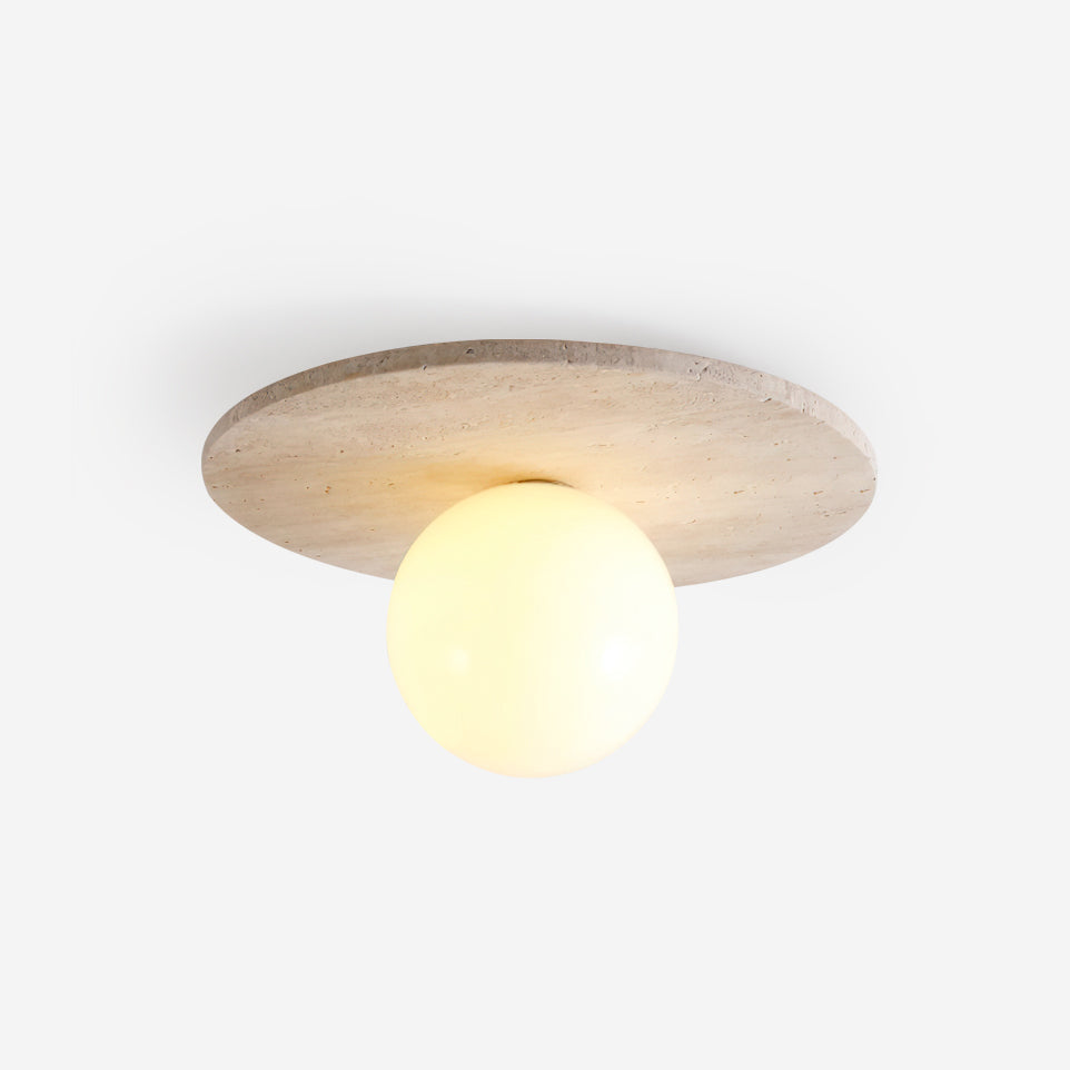 Ceiling Light Travertine Disc with Glass Globe Cozy - Letslighting