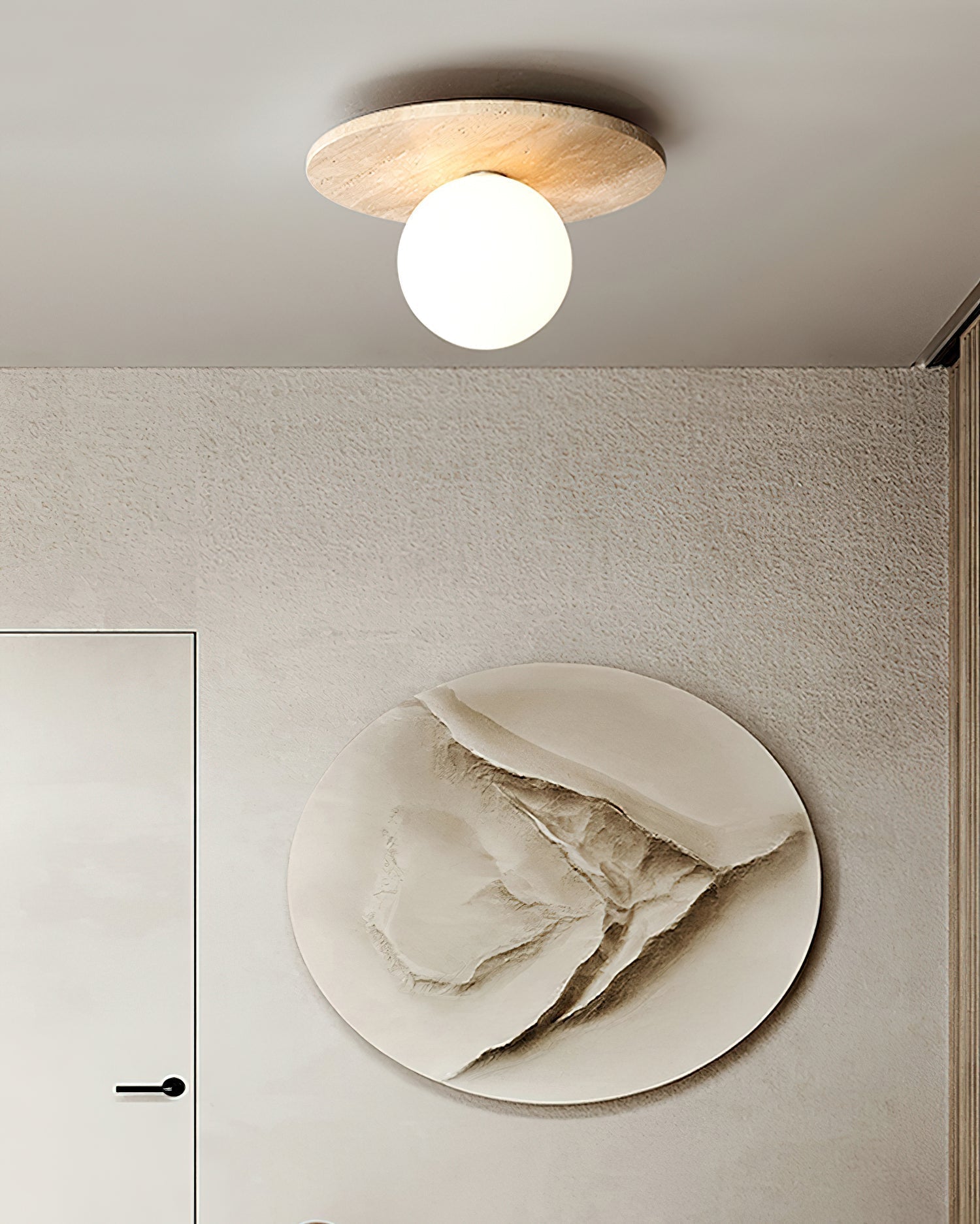 Ceiling Light Travertine Disc with Glass Globe Cozy - Letslighting