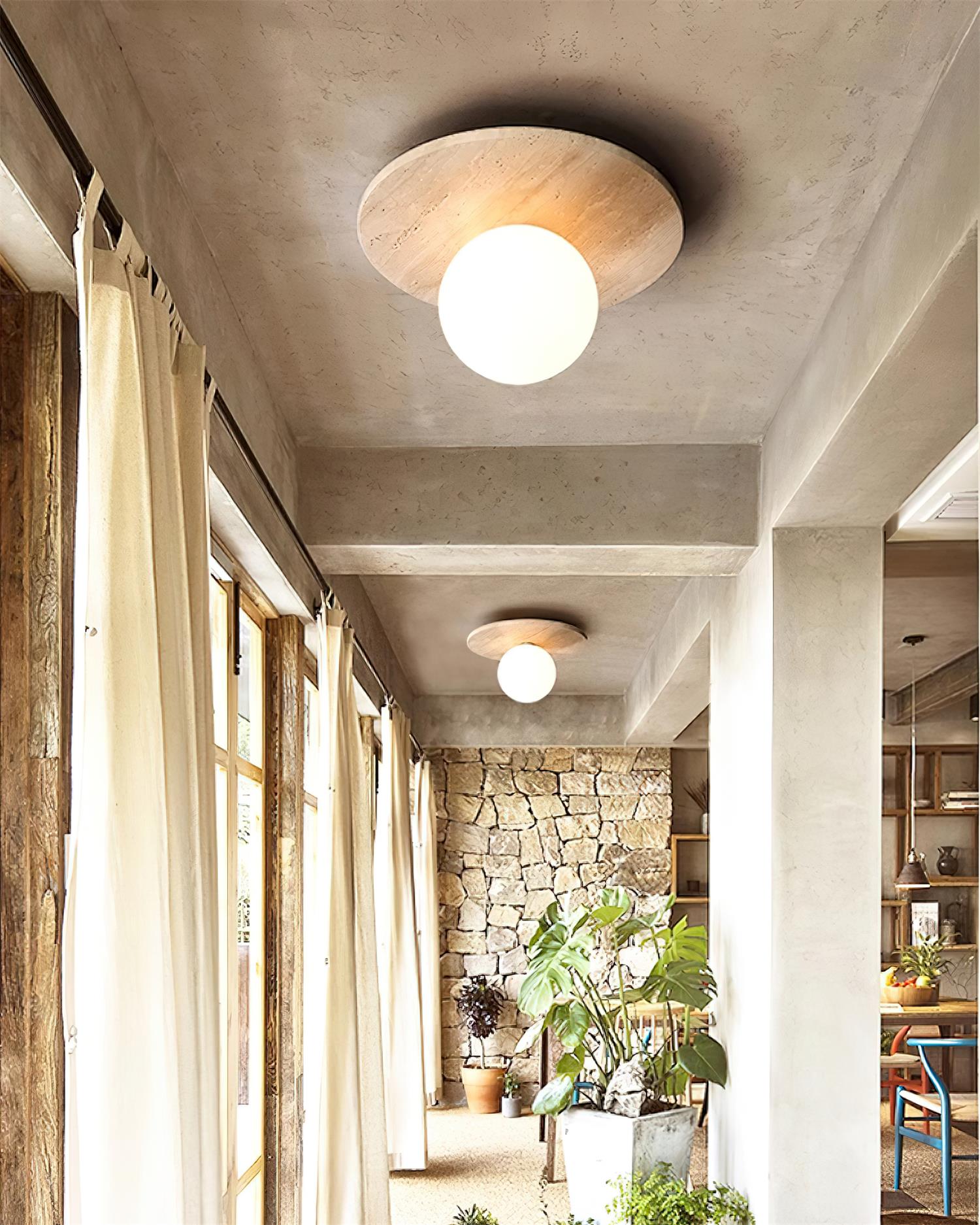 Ceiling Light Travertine Disc with Glass Globe Cozy - Letslighting