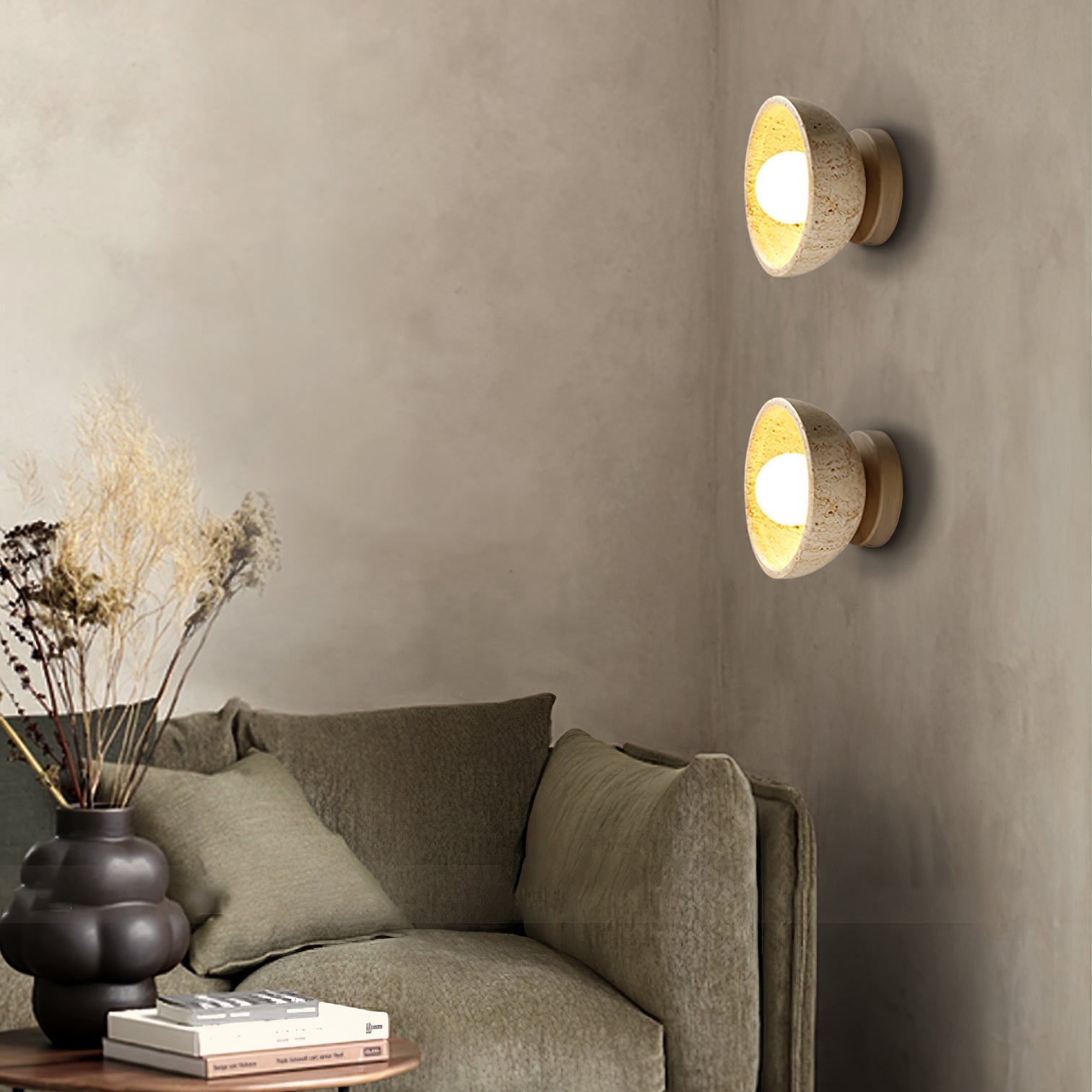 Vacaris Half-Dome Travertine Wall Light - Neutralighting